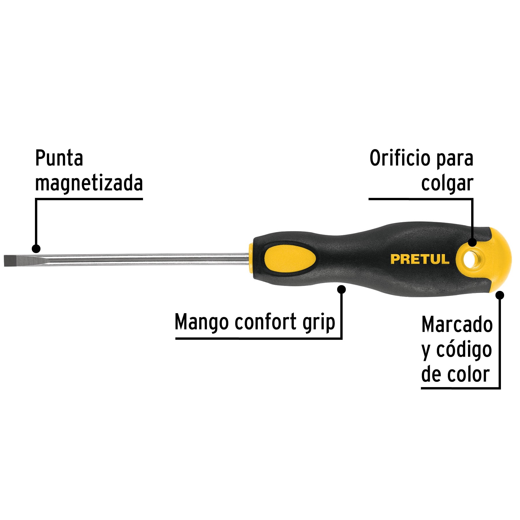 Desarmador cabinet 3/16 x 4" mango Comfort Grip, Pretul
