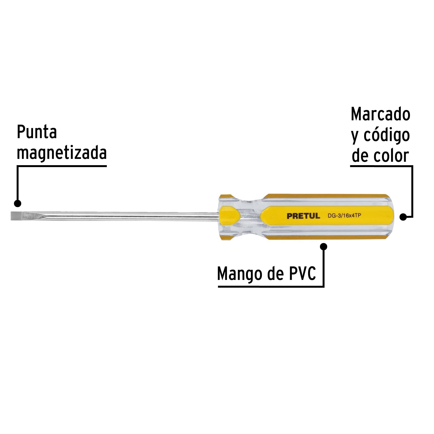Desarmador cabinet 3/16 x 4" mango de PVC, Pretul