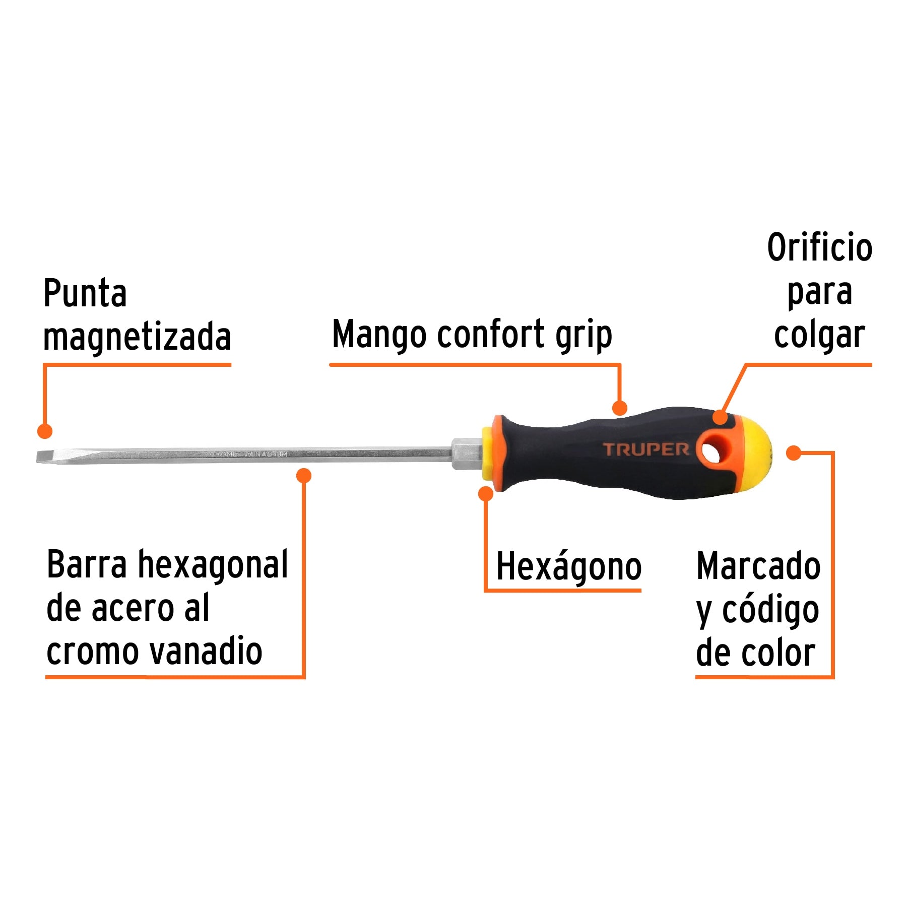 Desarmador cabinet 3/16" x 6" mango Comfort Grip, Truper