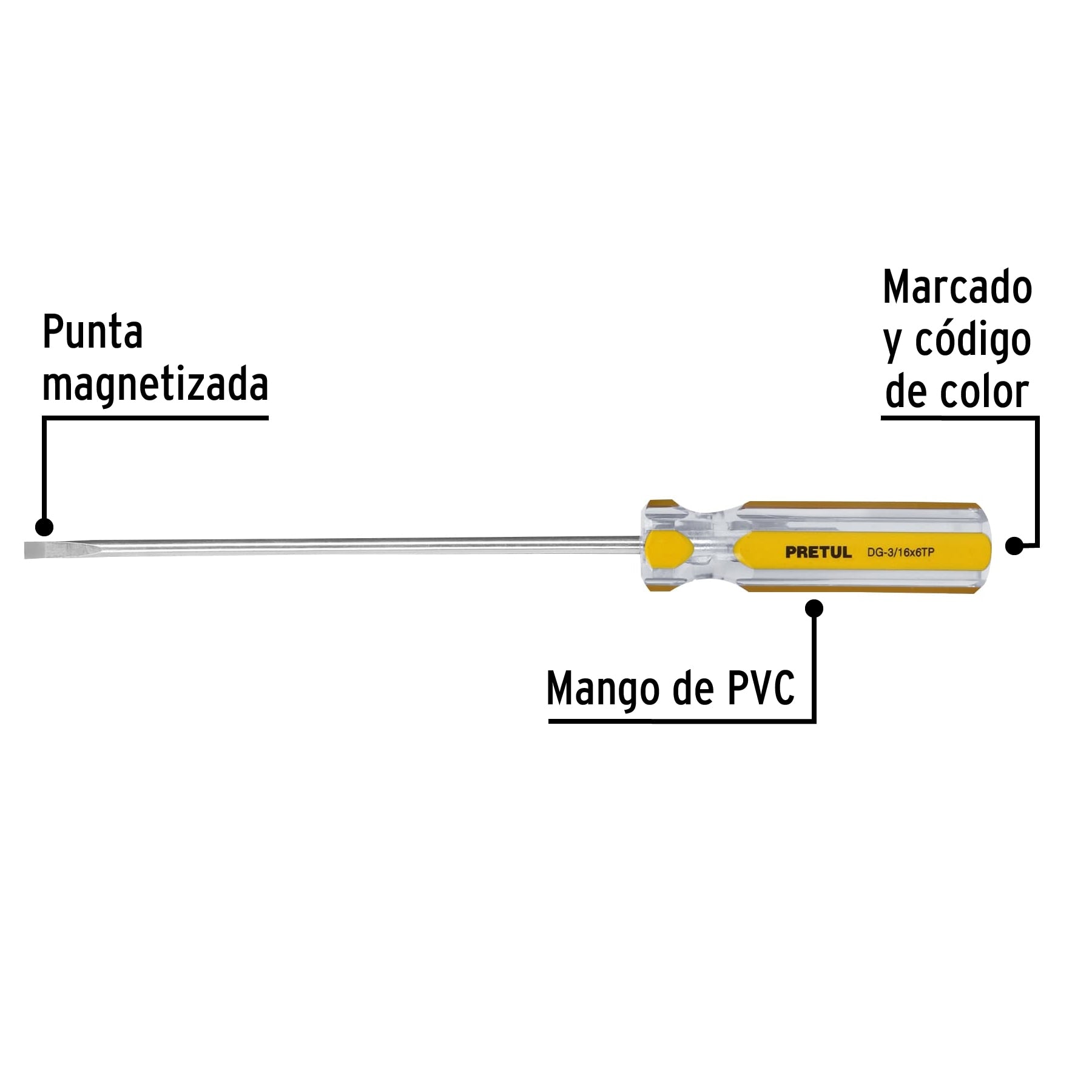 Desarmador cabinet 3/16 x 6" mango de PVC, Pretul