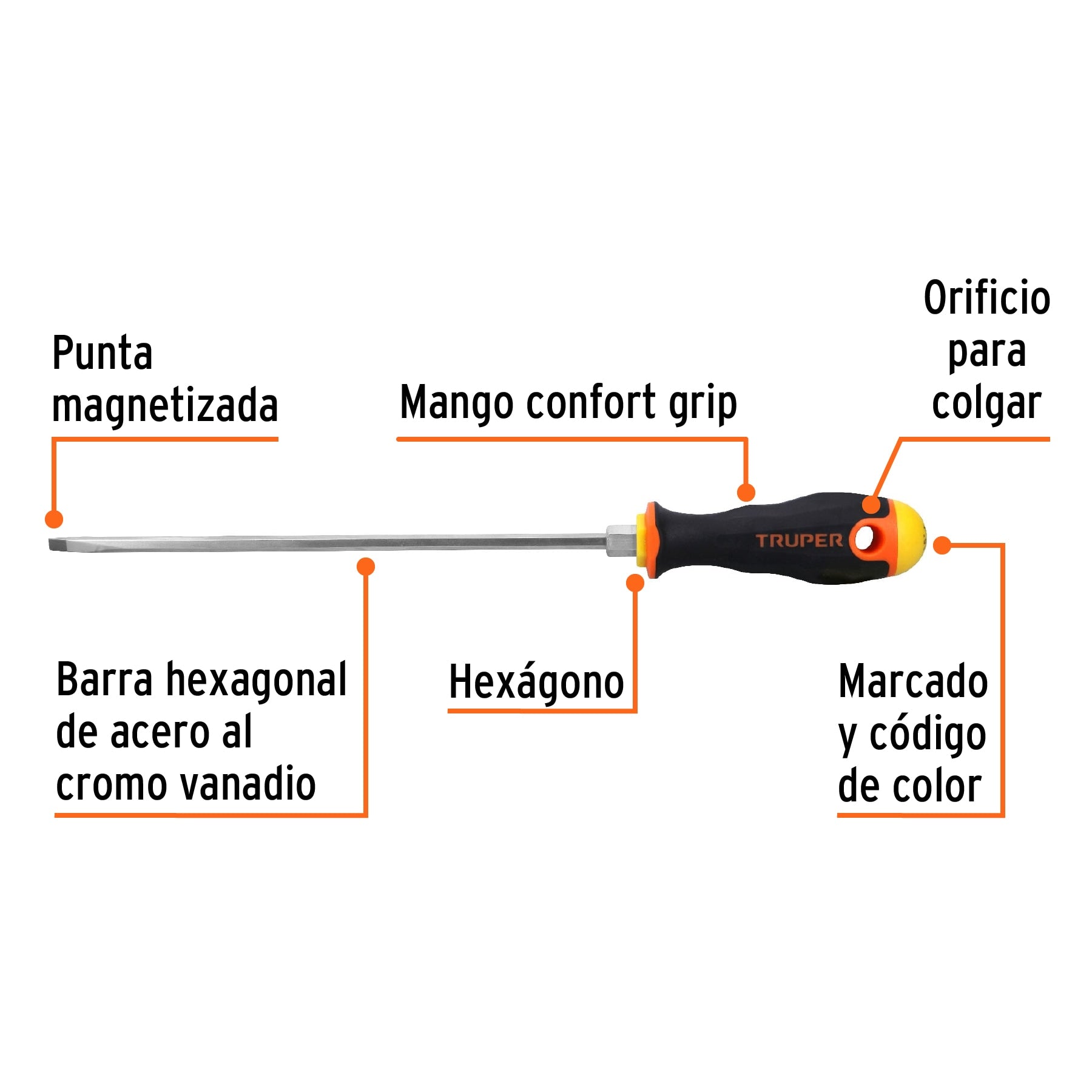 Desarmador cabinet 3/16" x 8" mango Comfort Grip, Truper