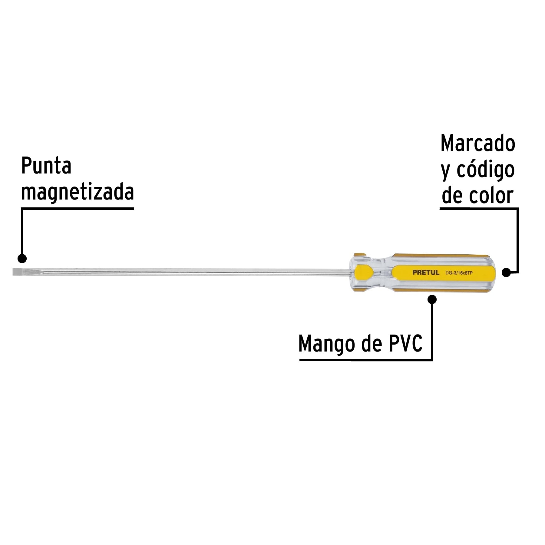 Desarmador cabinet 3/16 x 8" mango de PVC, Pretul