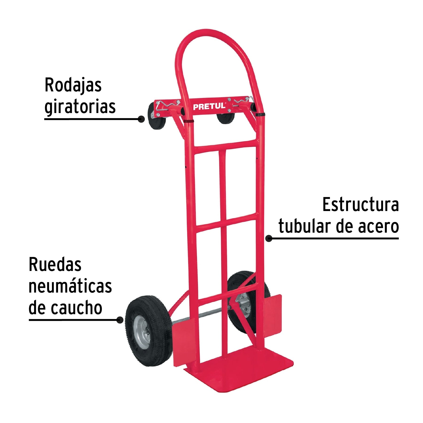 Diablo de carga de 385 kg, de plataforma, ruedas neumáticas