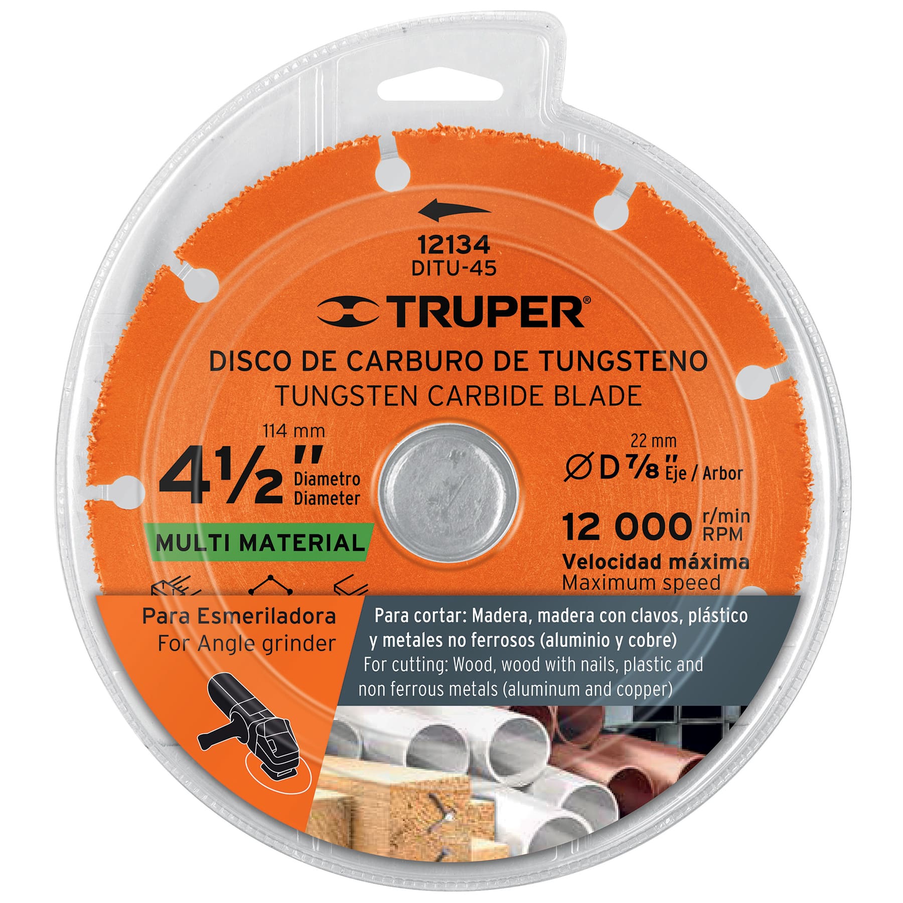 Disco 4-1/2" multimaterial de carburo de tungsteno, Truper
