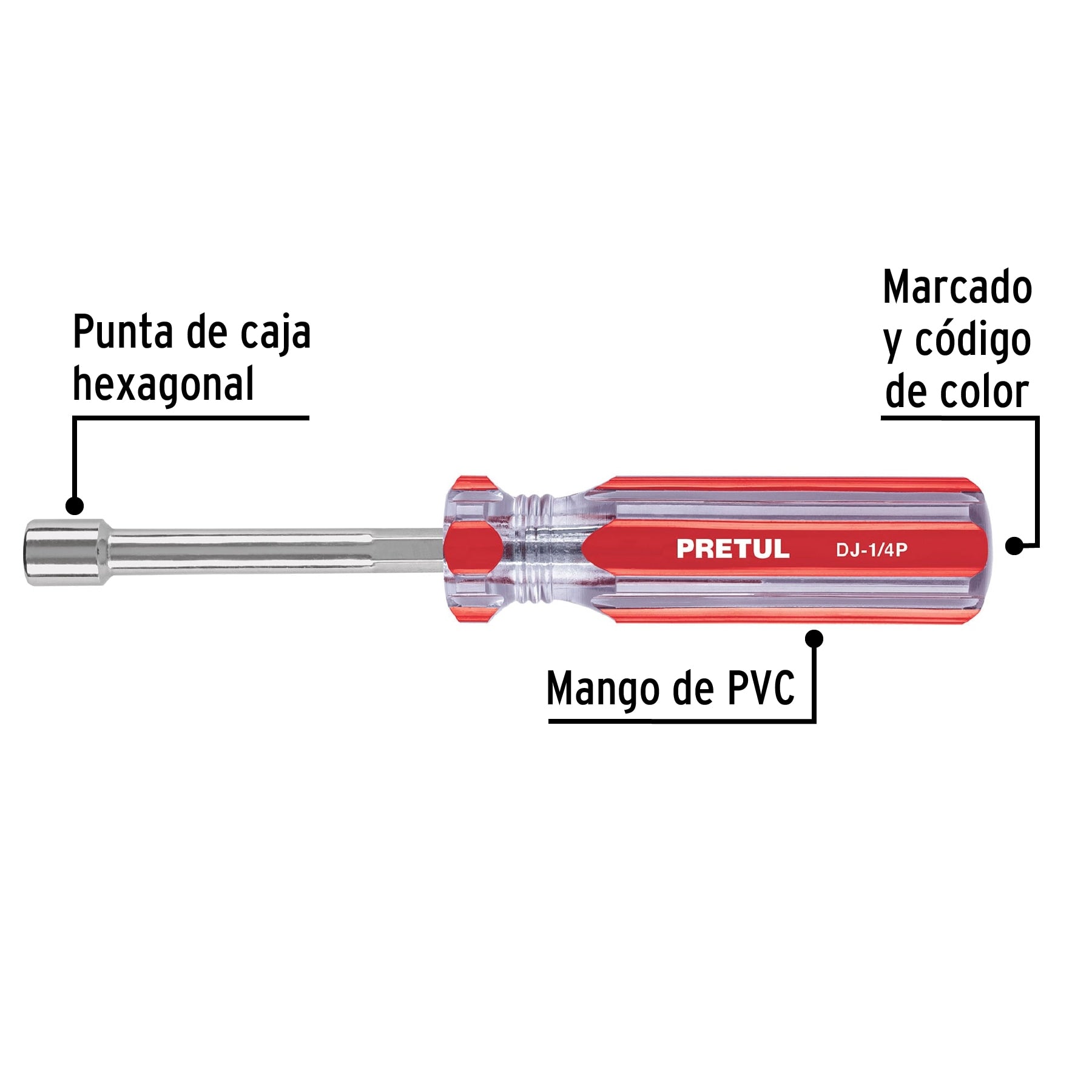 Desarmador de caja 1/4" mango de PVC, Pretul