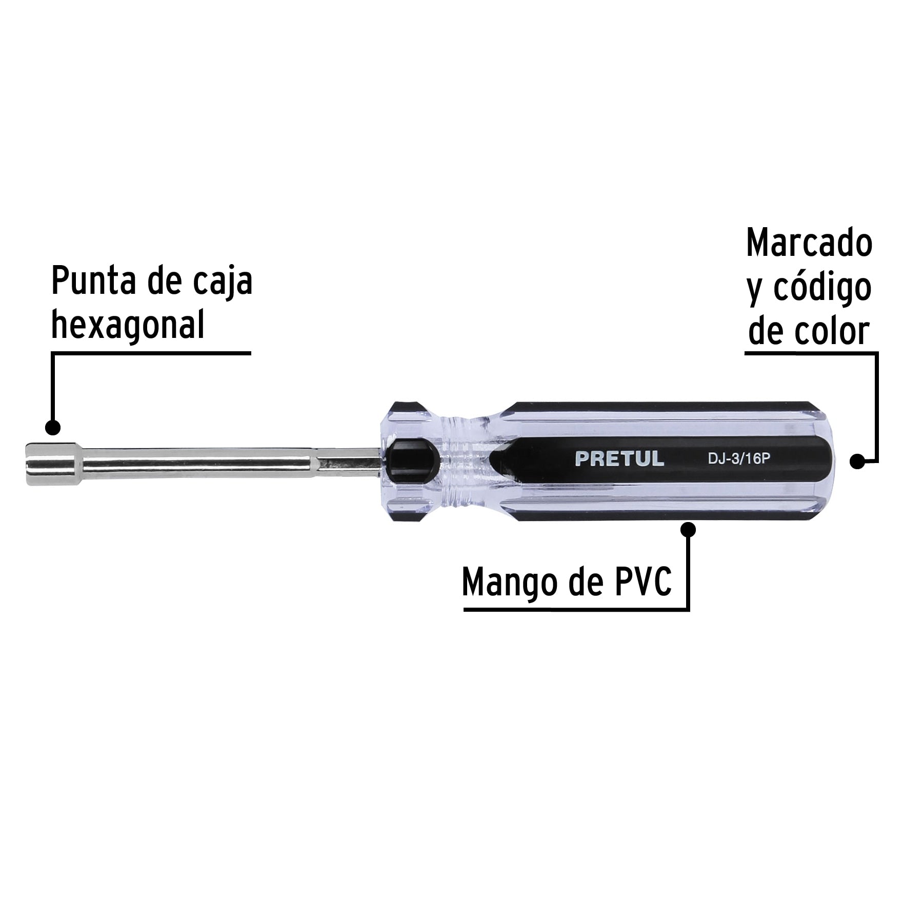Desarmador de caja 3/16" mango de PVC, Pretul