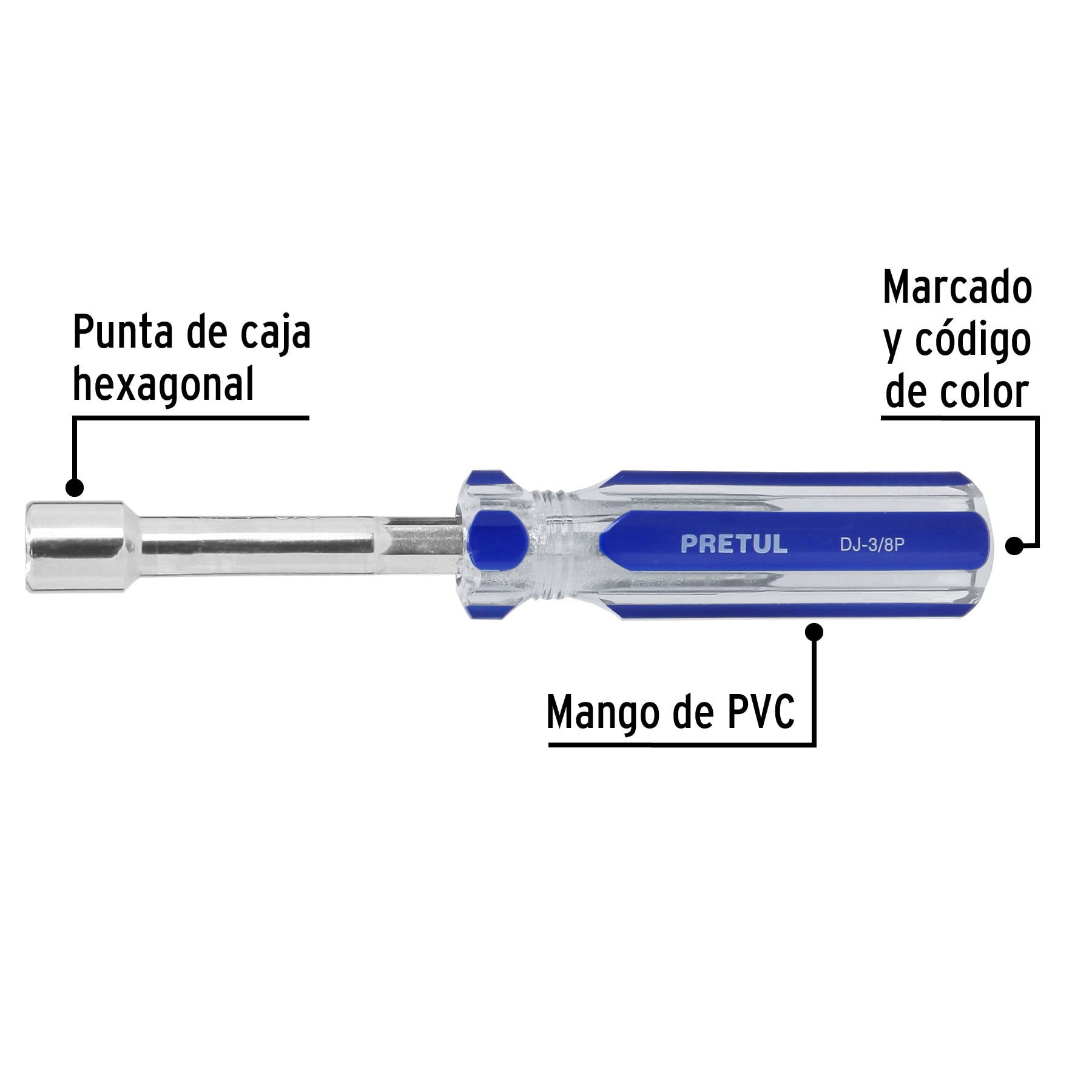 Desarmador de caja 3/8" mango de PVC, Pretul