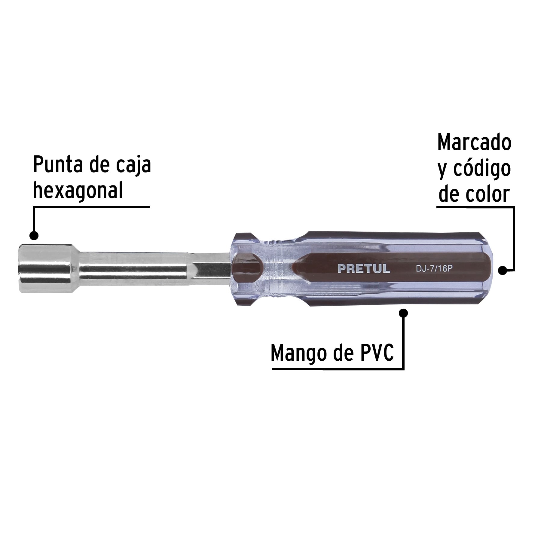 Desarmador de caja 7/16" mango de PVC, Pretul