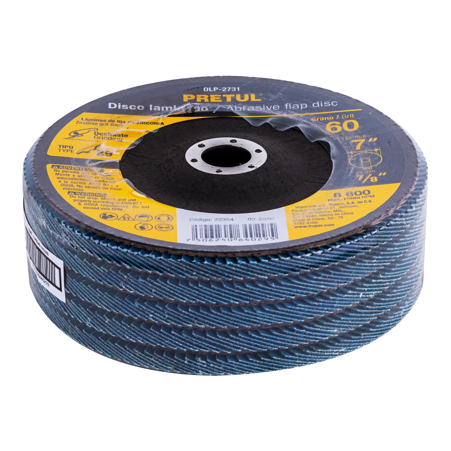 Disco laminado 7", grano 60 centro 7/8", fibra, Pretul