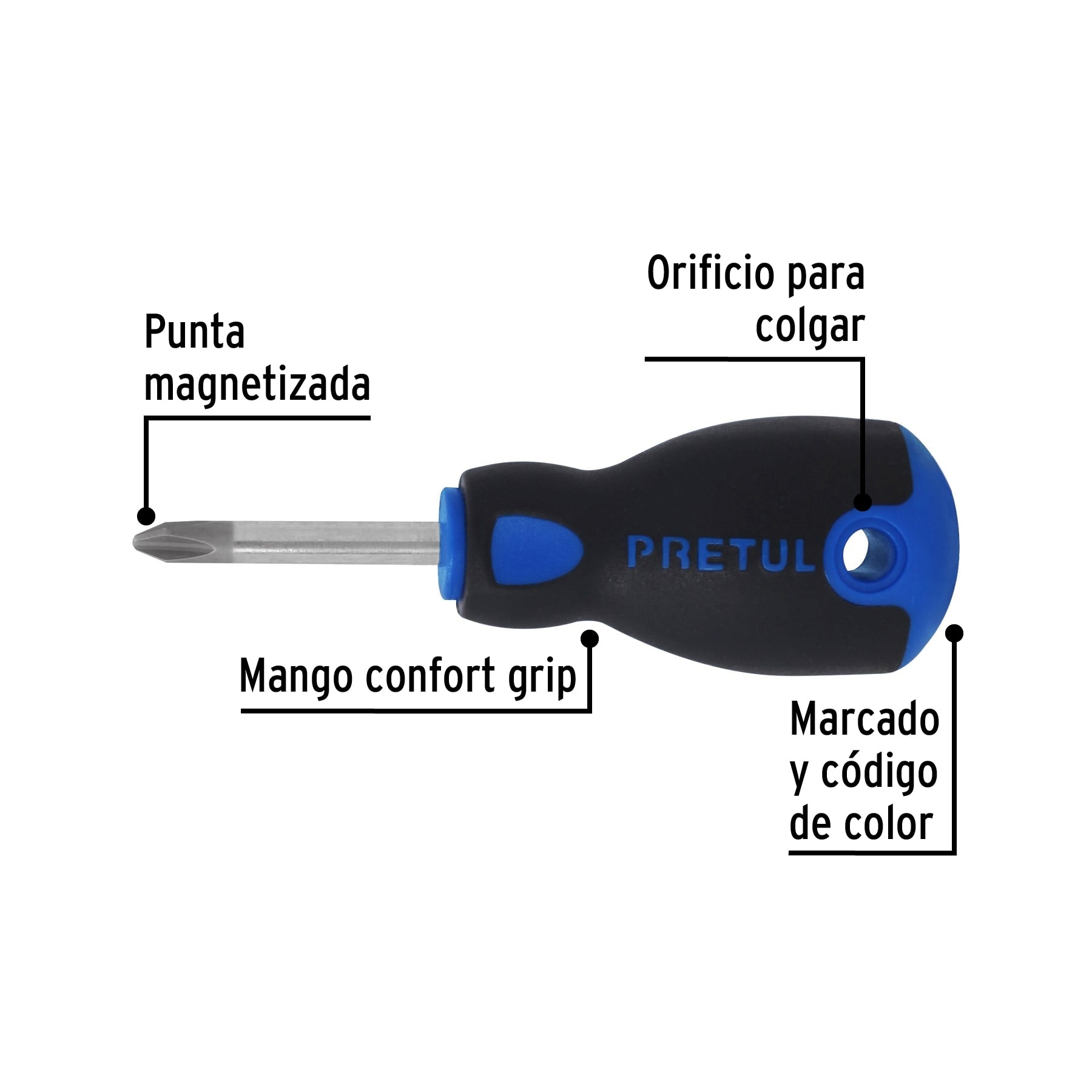 Desarmador de cruz 1/4" x 1-1/2" mango Comfort Grip, Pretul
