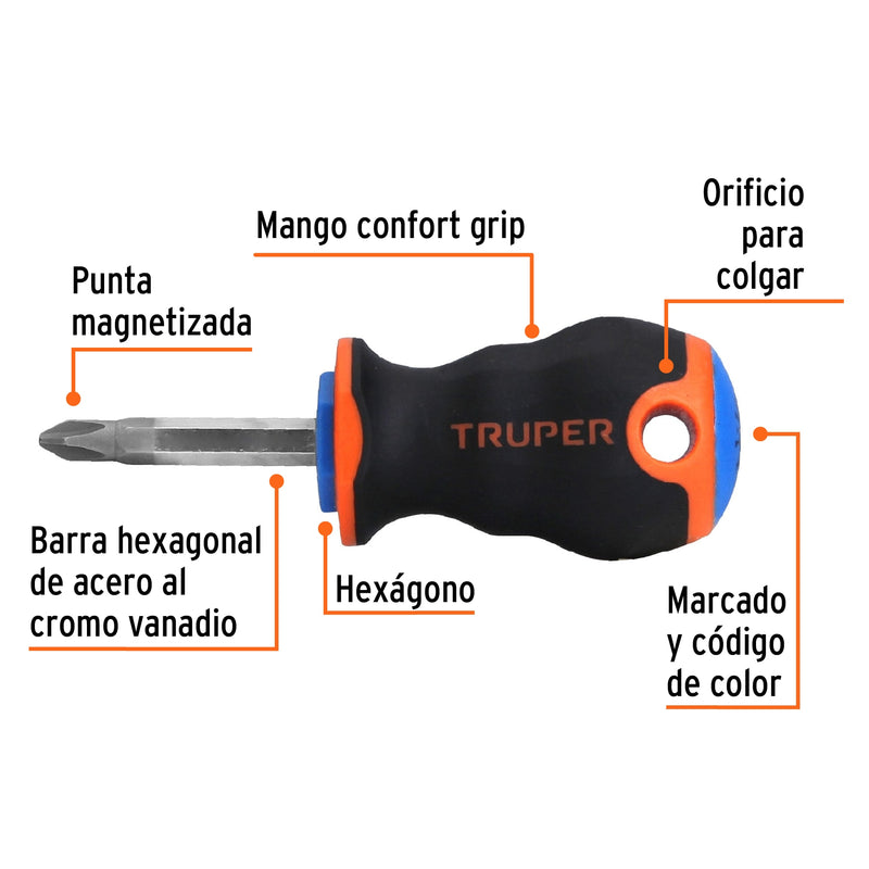 Desarmador de cruz 1/4" x 1-1/2" mango Comfort Grip,  Truper