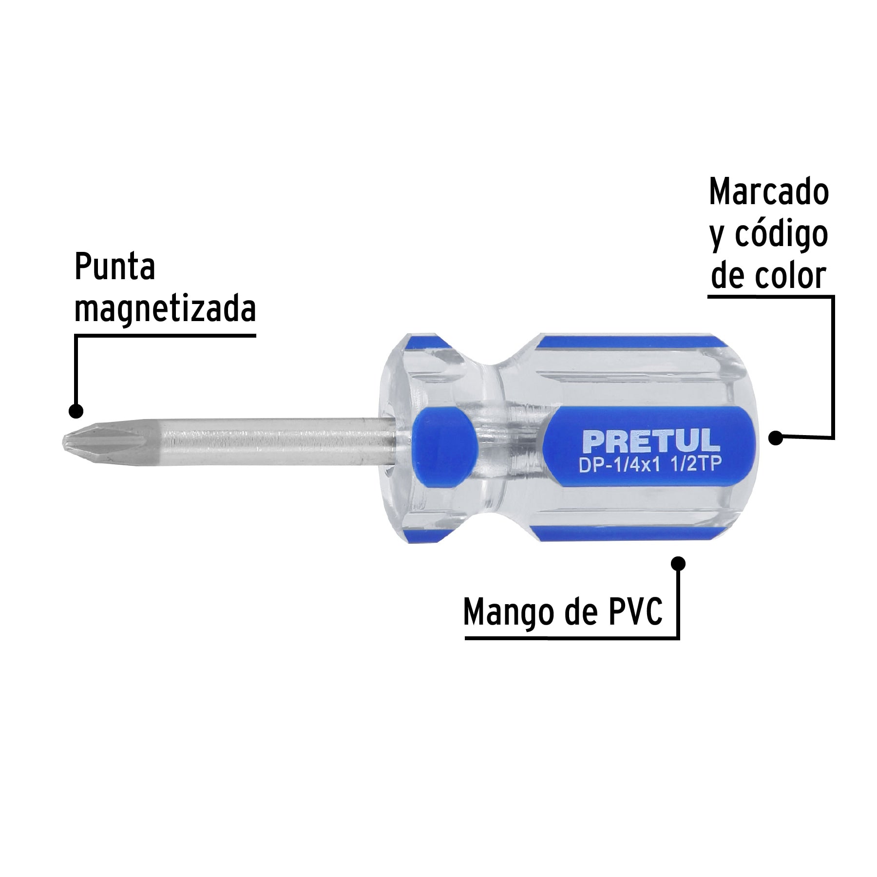 Desarmador de cruz 1/4 x 1-1/2" mango de PVC, Pretul