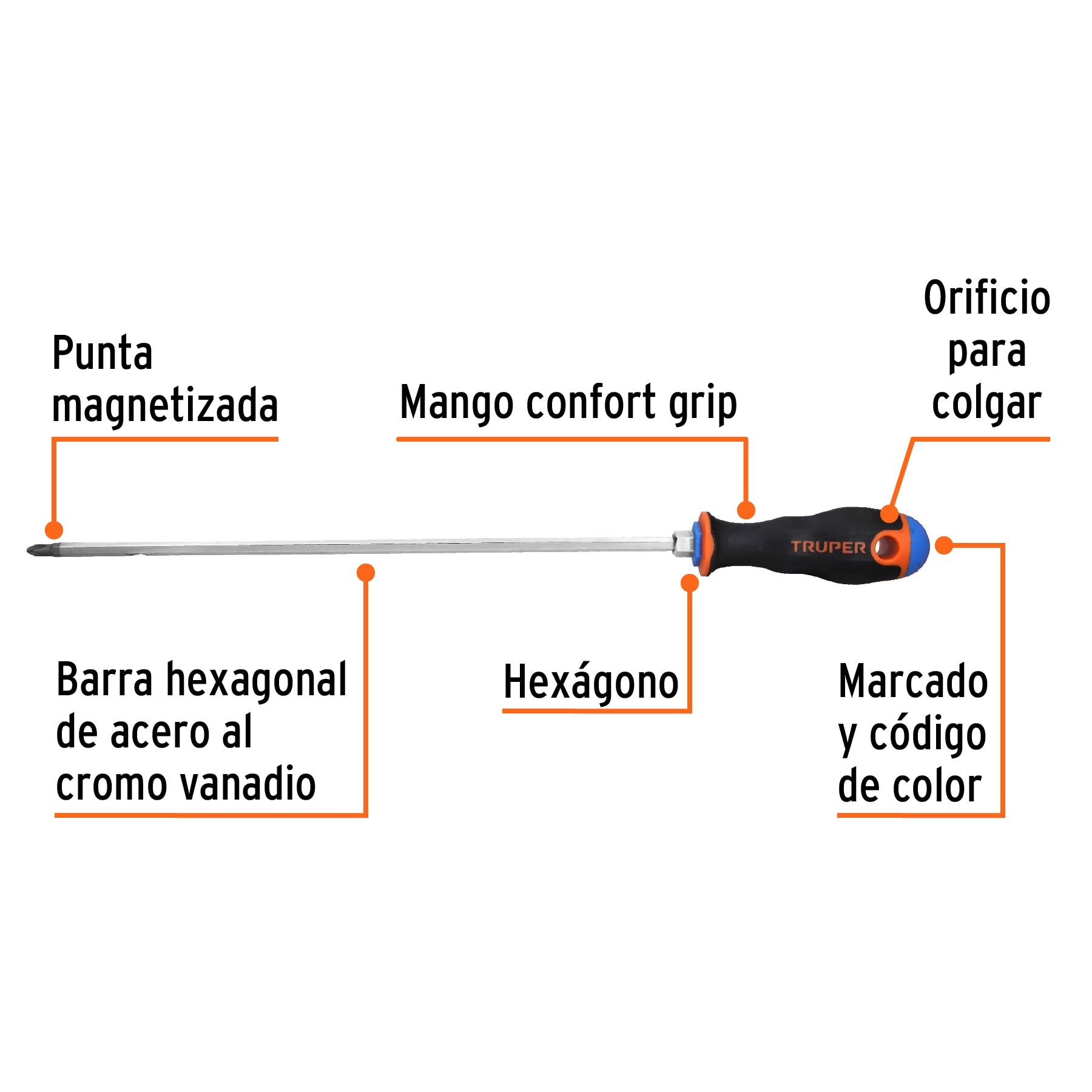 Desarmador de cruz 1/4" x 12" mango Comfort Grip, Truper