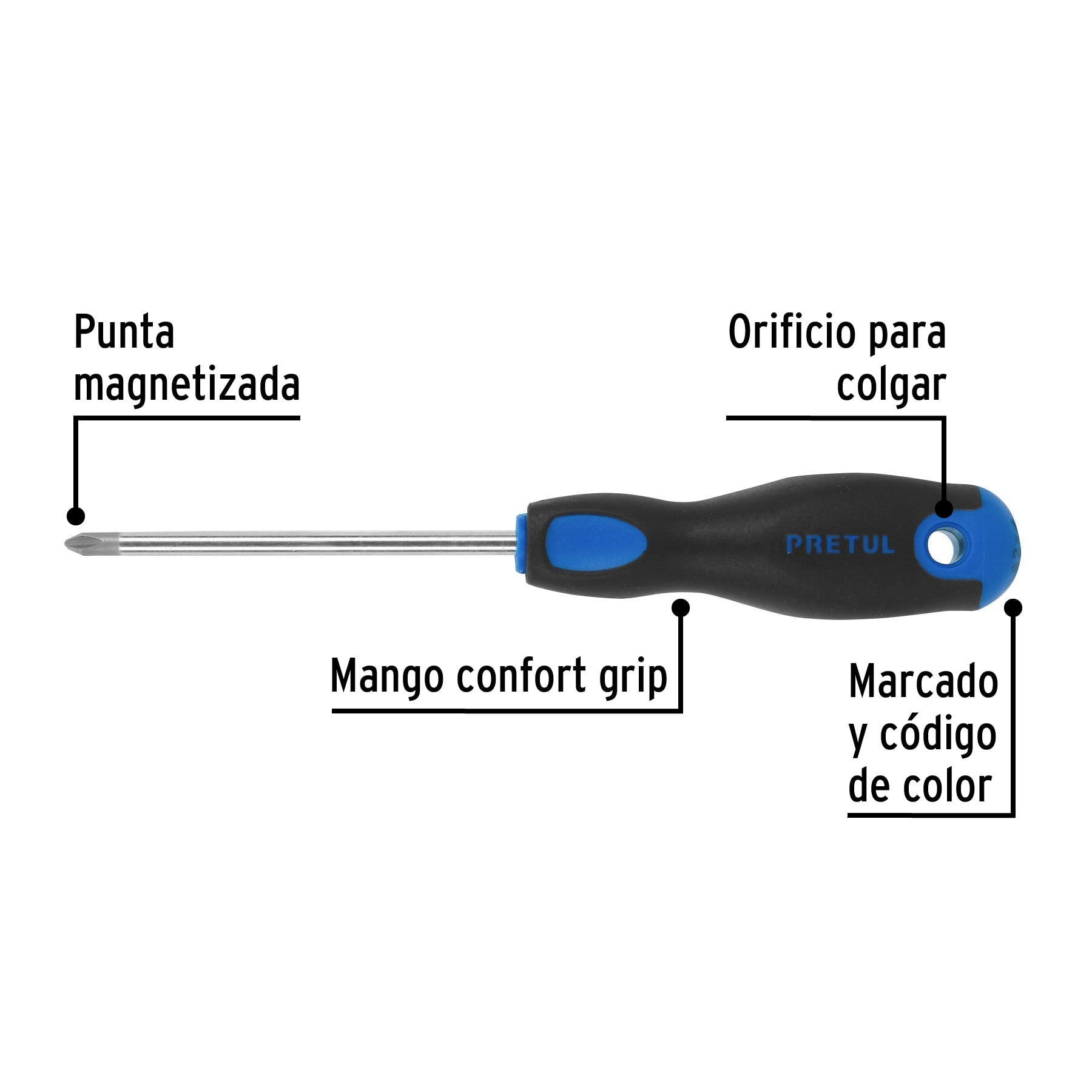 Desarmador de cruz 1/4" x 4" mango Comfort Grip, Pretul