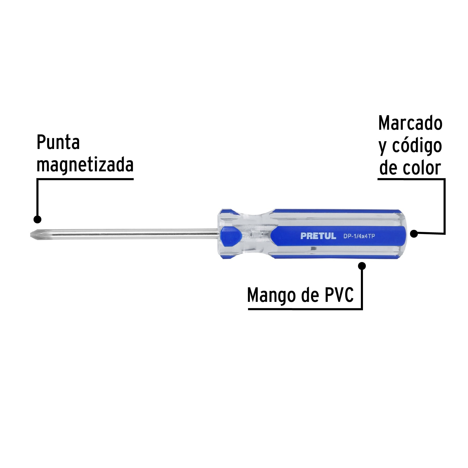 Desarmador de cruz 1/4 x 4" mango de PVC, Pretul