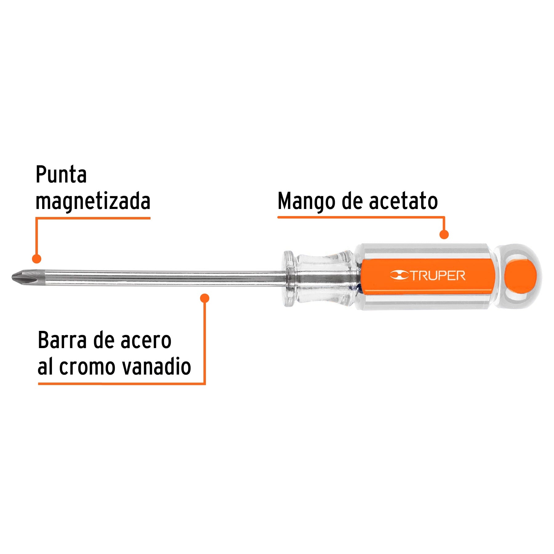 Desarmador de cruz 1/4" x 4" mango de acetato, Truper