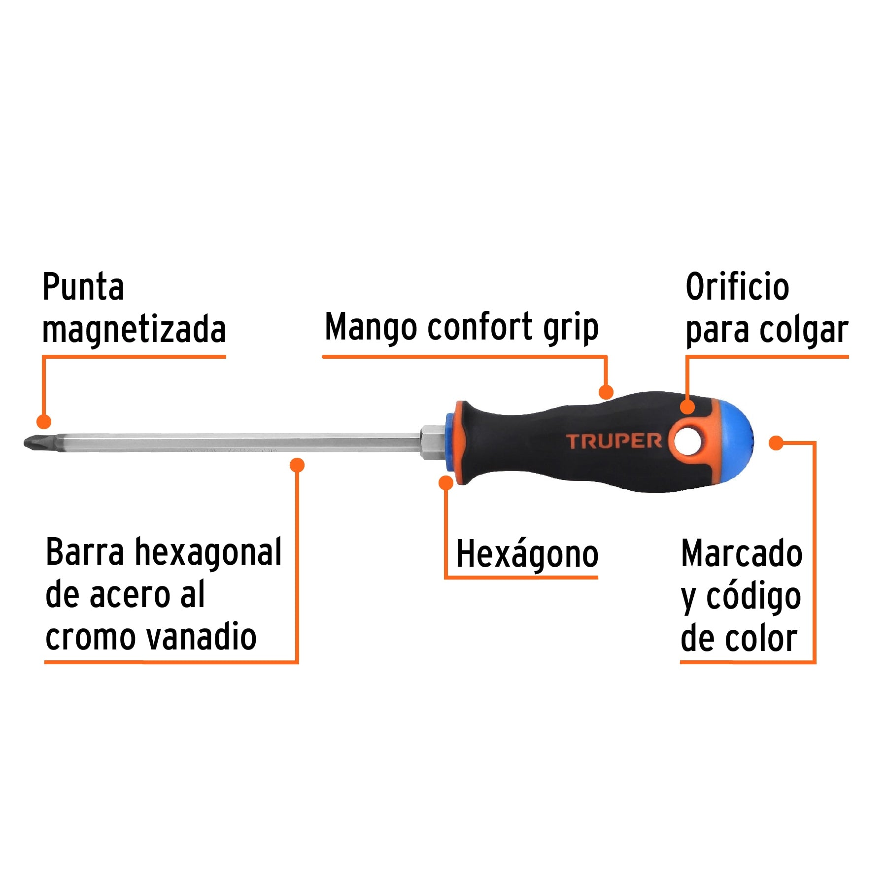 Desarmador de cruz 1/4" x 6" mango Comfort Grip, Truper