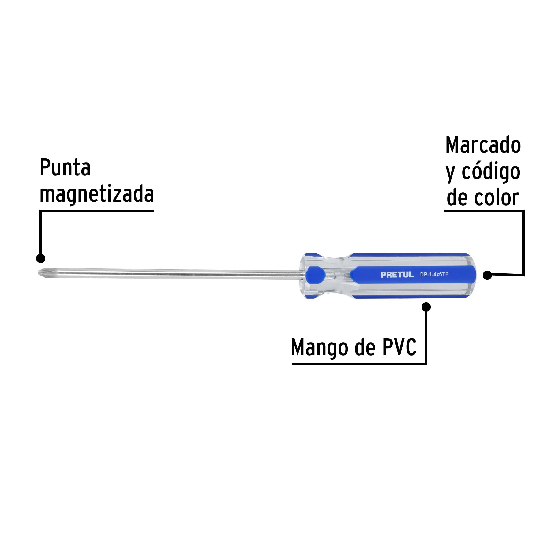 Desarmador de cruz 1/4 x 6" mango de PVC, Pretul