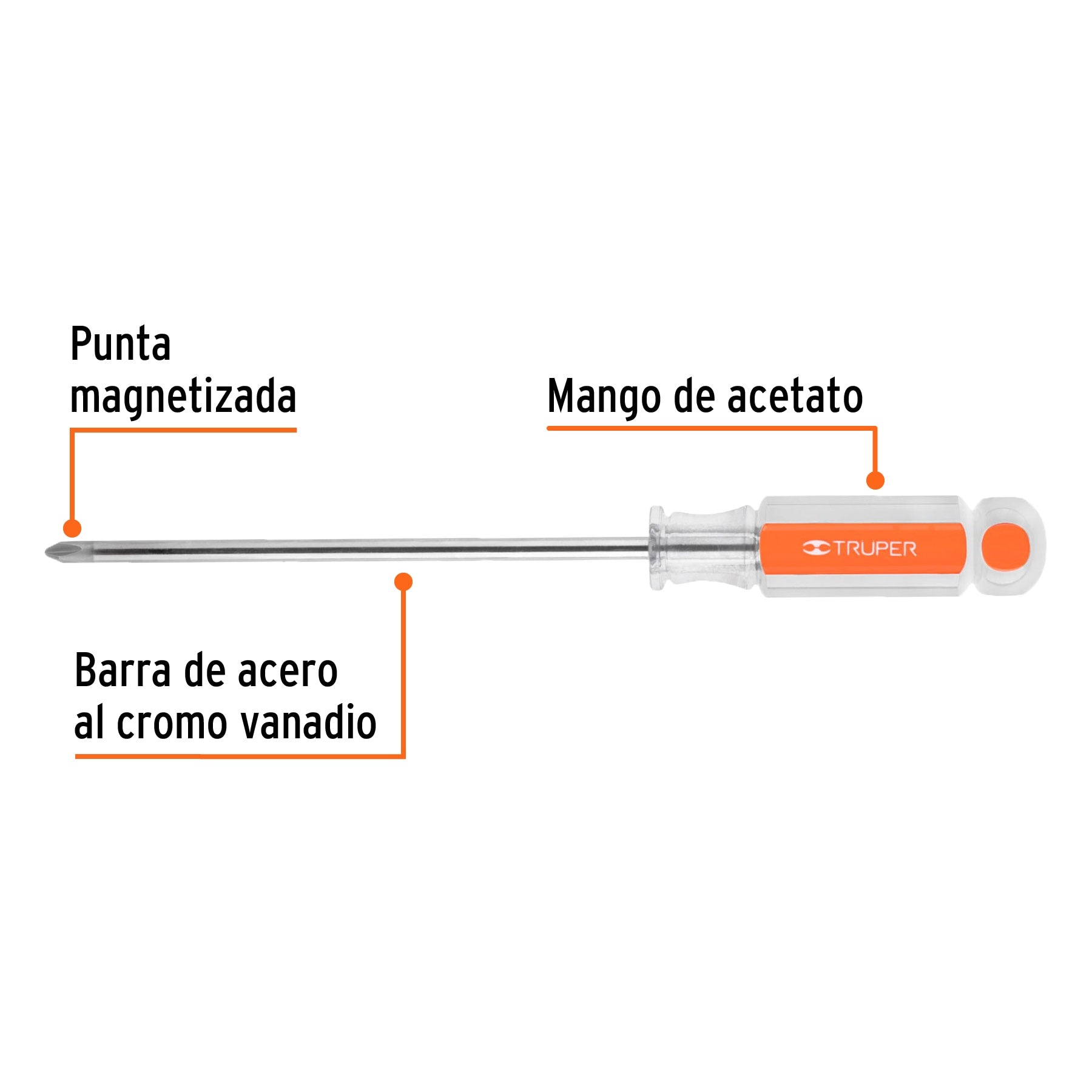 Desarmador de cruz 1/4" x 6" mango de acetato, Truper