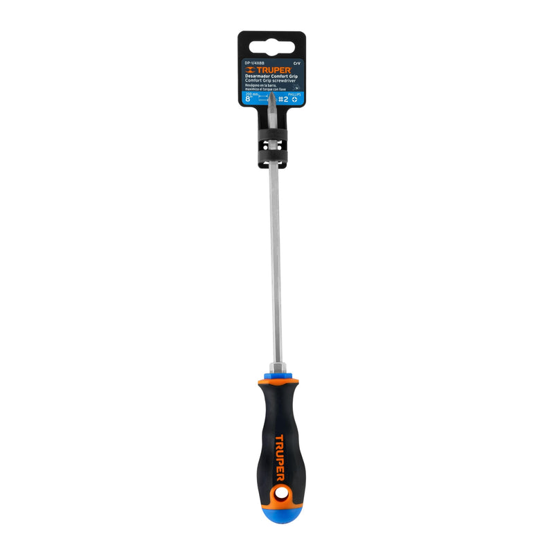 Desarmador de cruz 1/4" x 8" mango Comfort Grip,  Truper