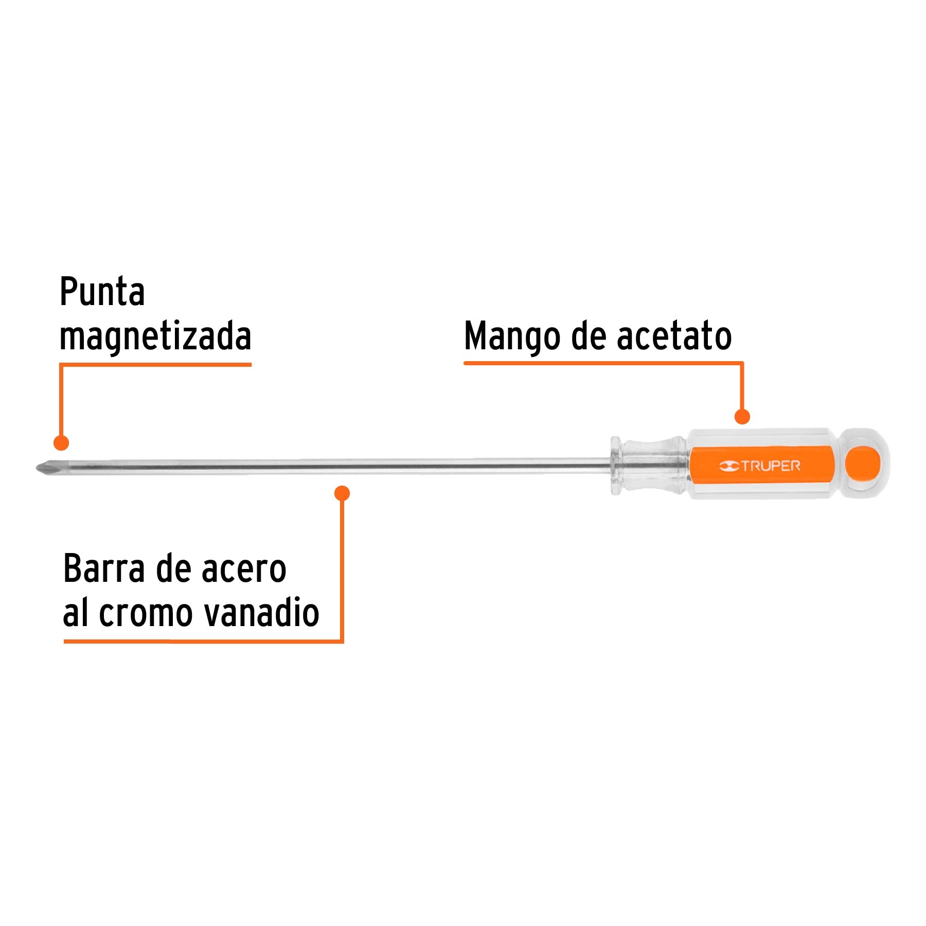 Desarmador de cruz 1/4" x 8" mango de acetato, Truper