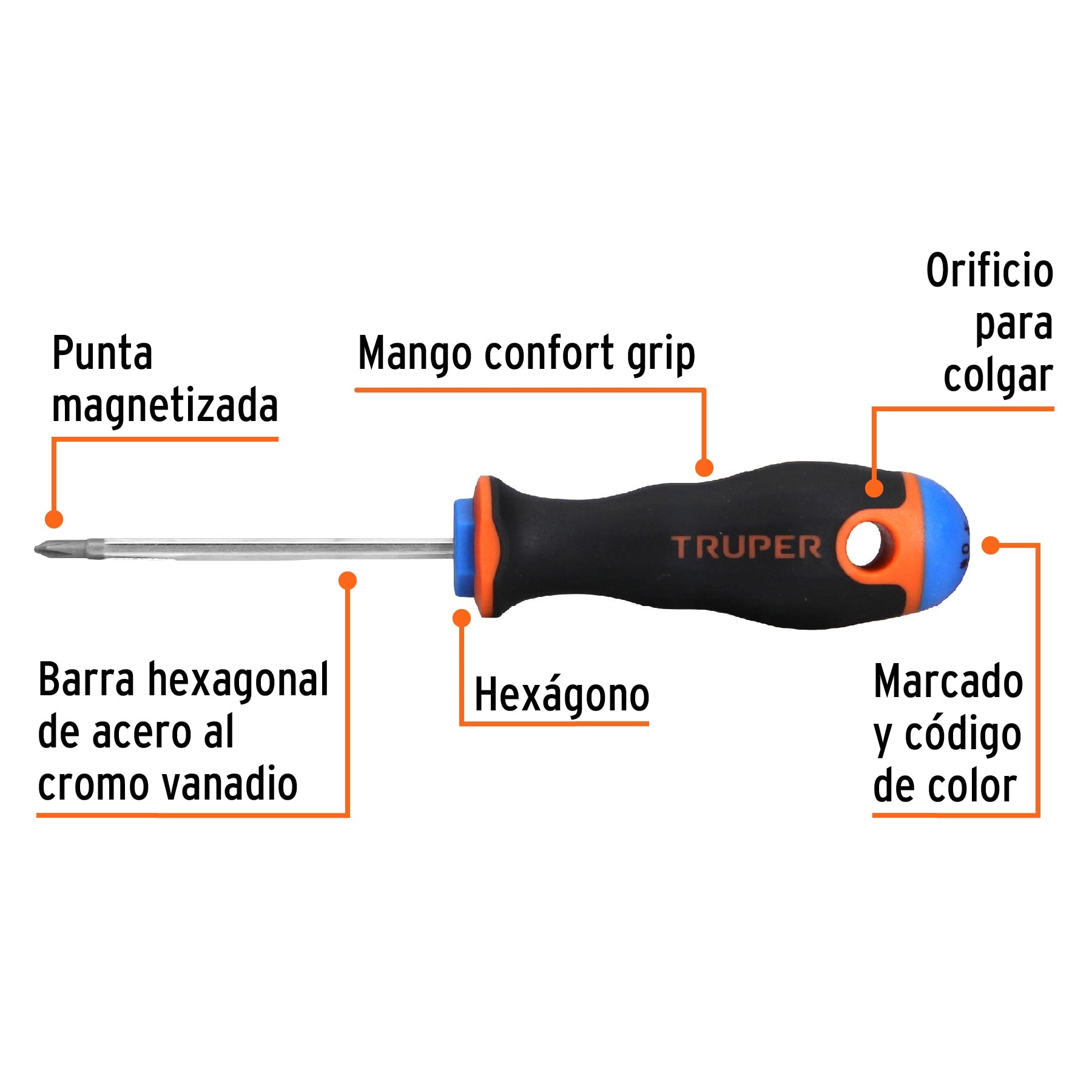Desarmador de cruz 1/8" x 2-1/2" mango Comfort Grip, Truper