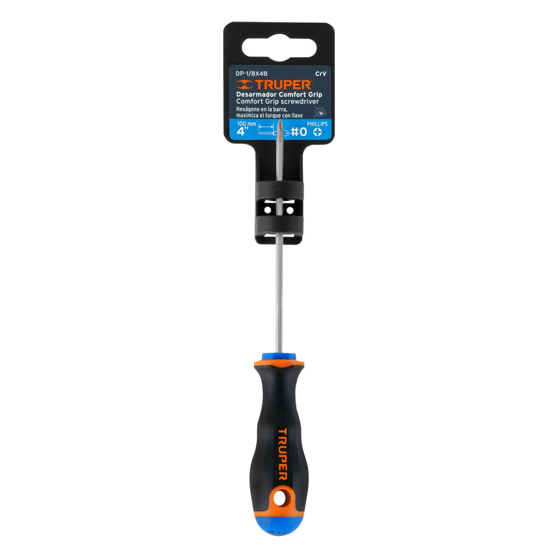 Desarmador de cruz 1/8" x 4" mango Comfort Grip,  Truper