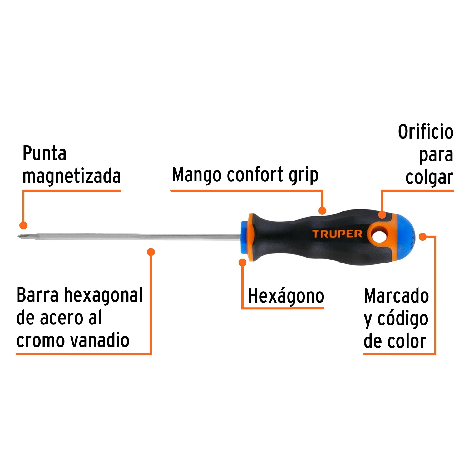 Desarmador de cruz 1/8" x 4" mango Comfort Grip, Truper