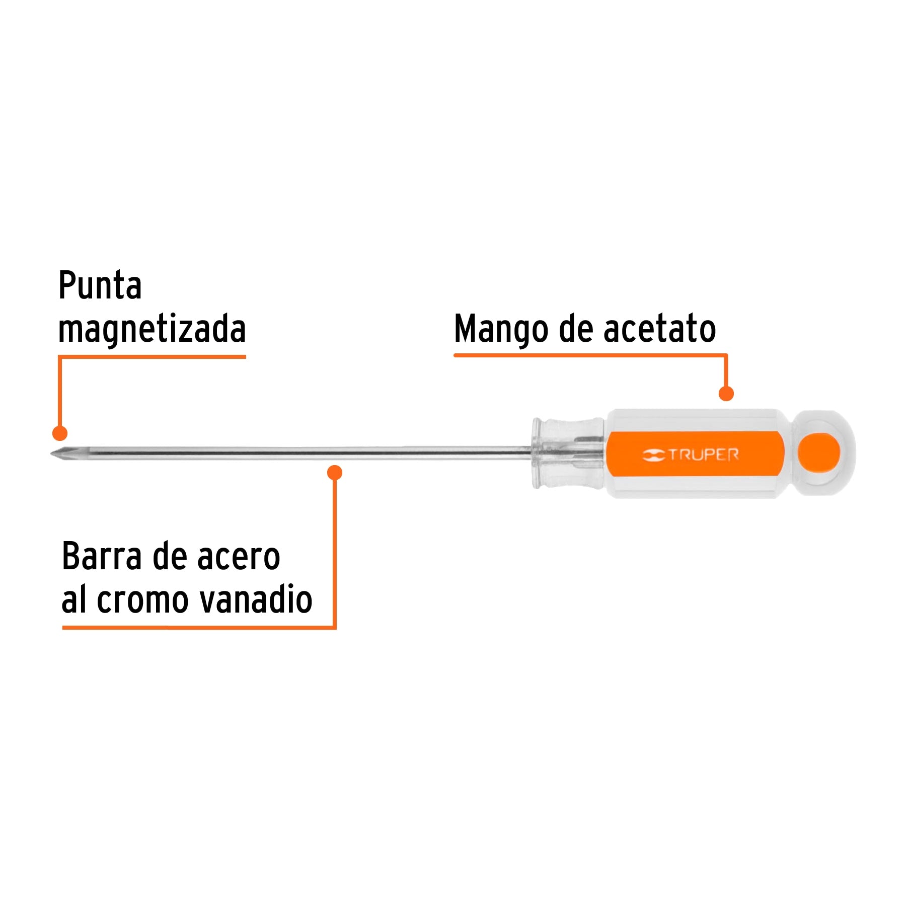 Desarmador de cruz 1/8" x 4" mango de acetato, Truper