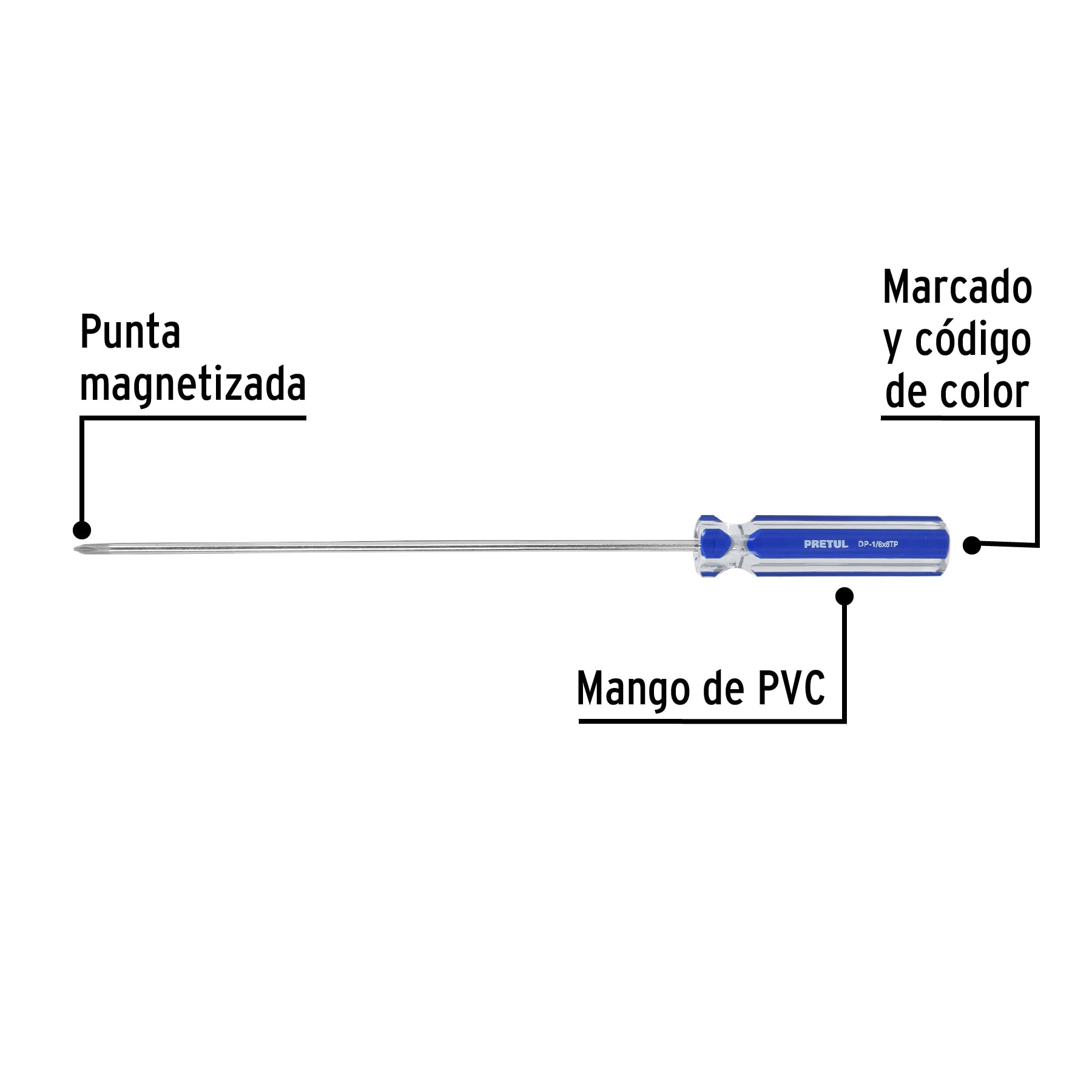 Desarmador de cruz 1/8" x 6" mango de PVC, Pretul