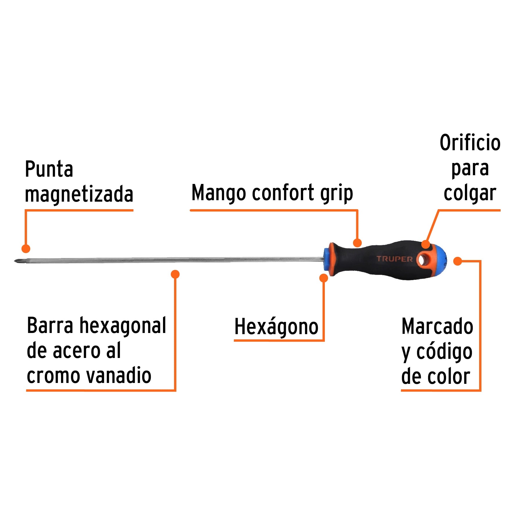 Desarmador de cruz 1/8" x 8" mango Comfort Grip, Truper