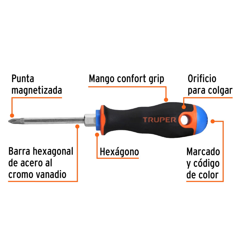 Desarmador de cruz 3/16" x 3" mango Comfort Grip,  Truper