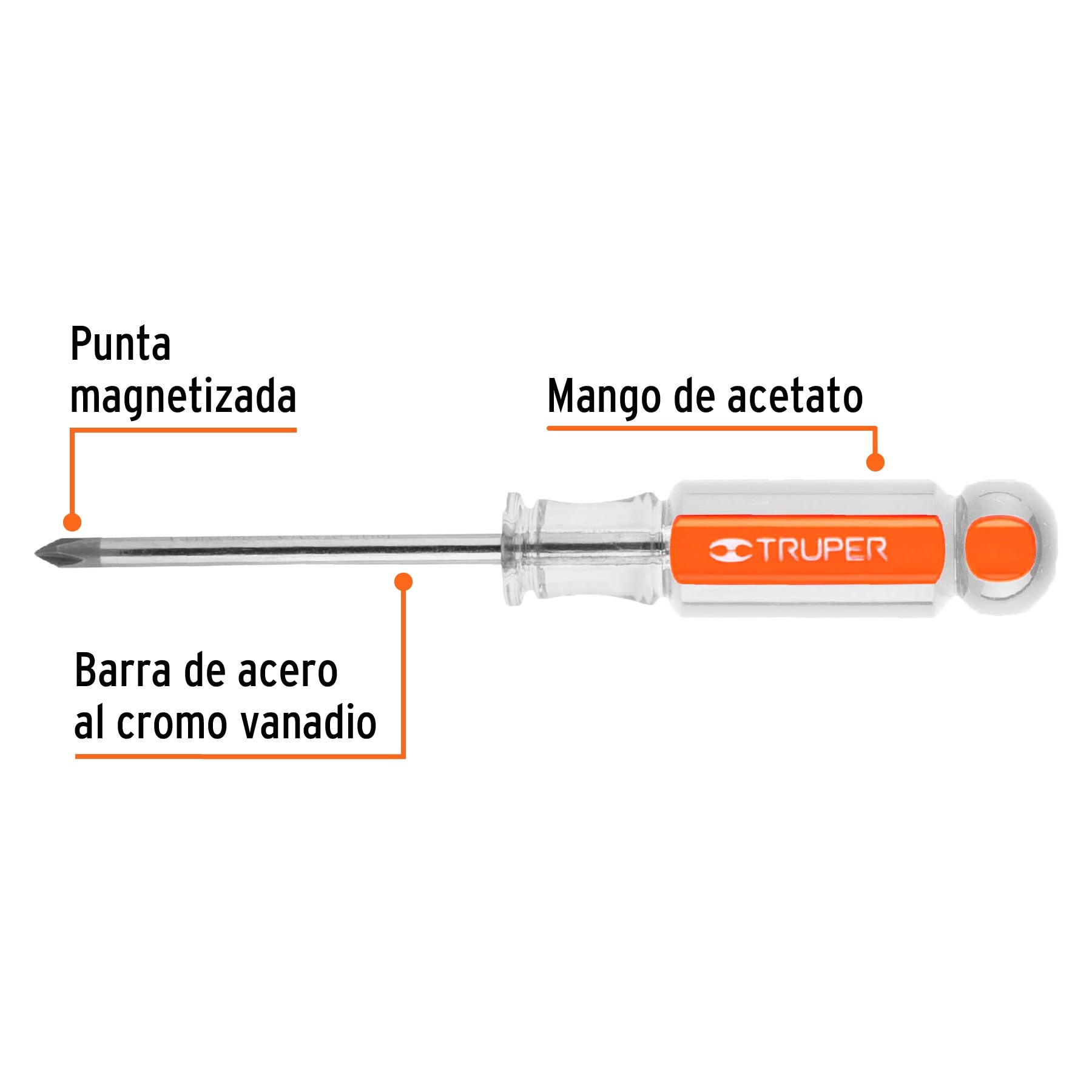 Desarmador de cruz 3/16" x 3" mango de acetato, Truper