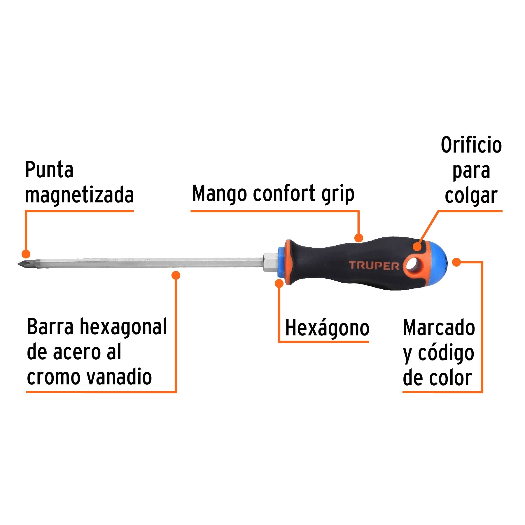 Desarmador de cruz 3/16" x 6" mango Comfort Grip, Truper