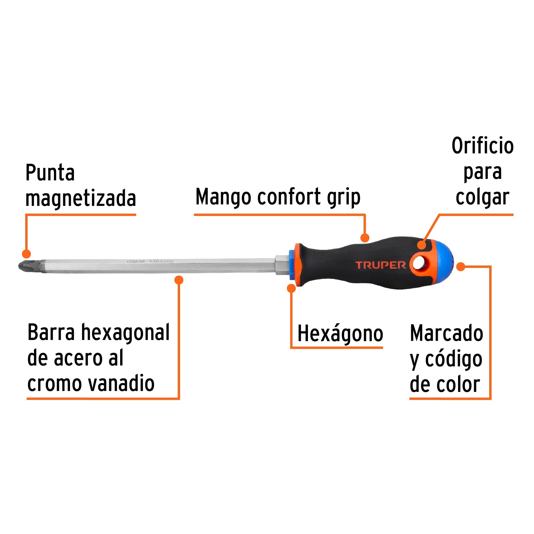 Desarmador de cruz 3/8" x 8" mango Comfort Grip, Truper