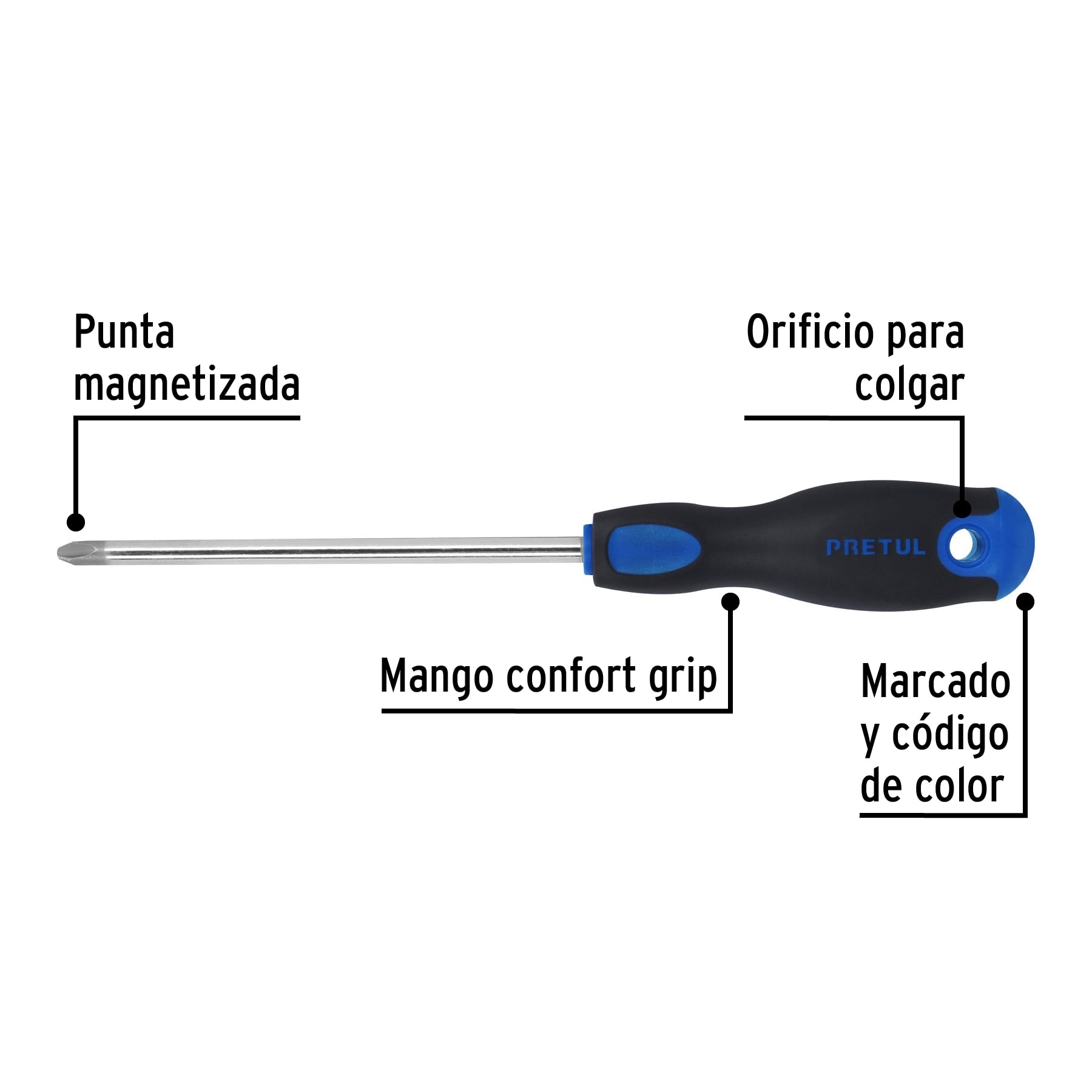 Desarmador de cruz 5/16" x 6" mango Comfort Grip, Pretul