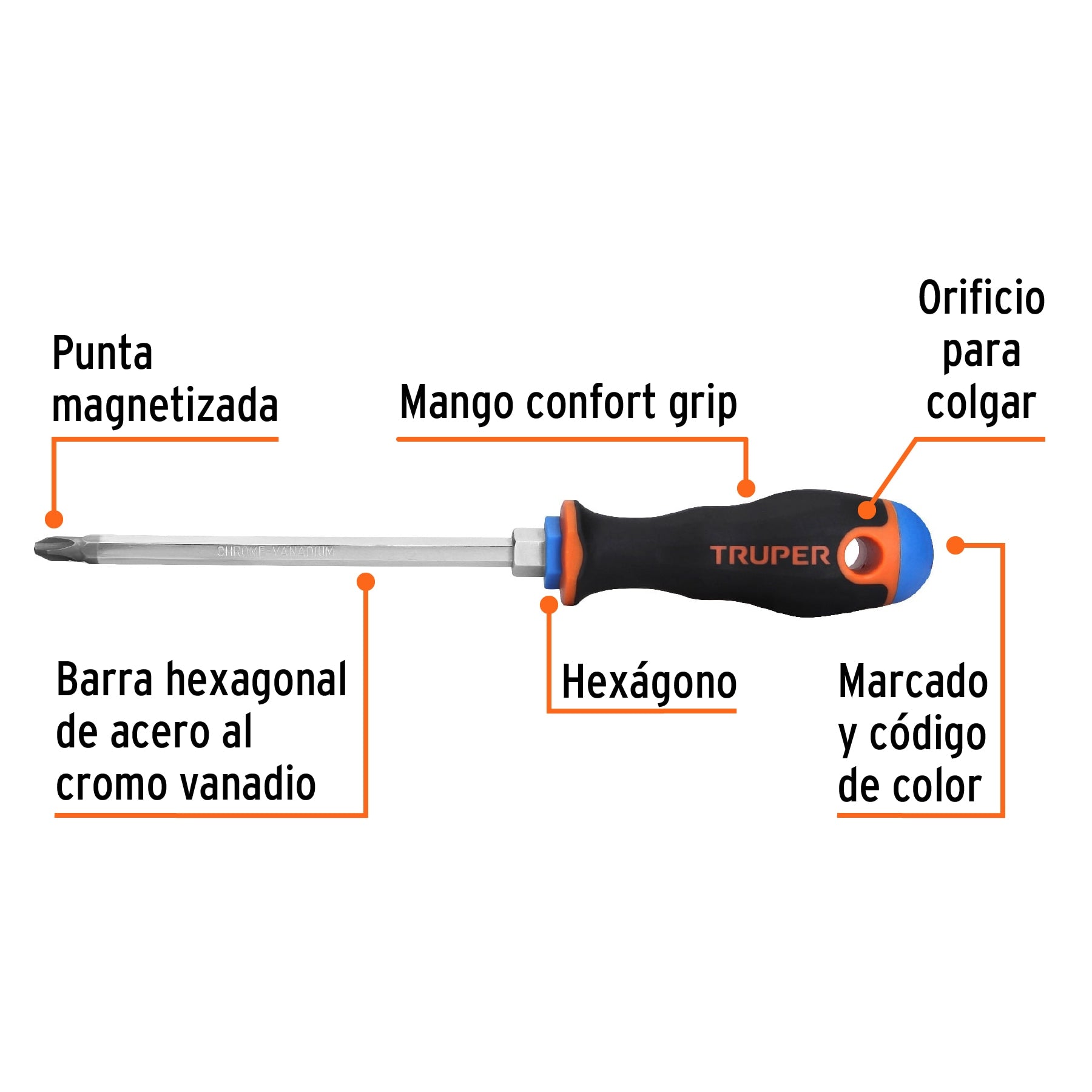 Desarmador de cruz 5/16" x 6" mango Comfort Grip, Truper
