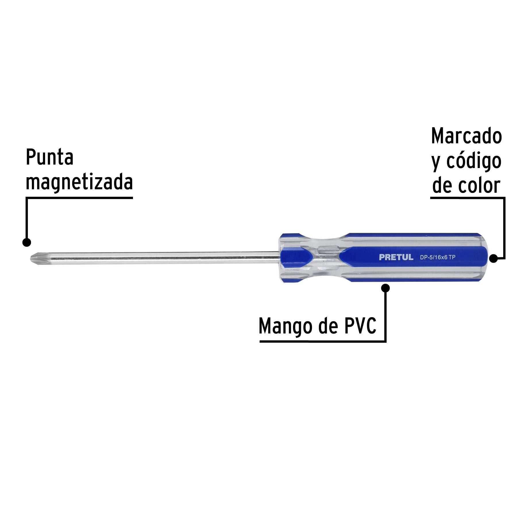 Desarmador de cruz 5/16 x 6" mango de PVC, Pretul