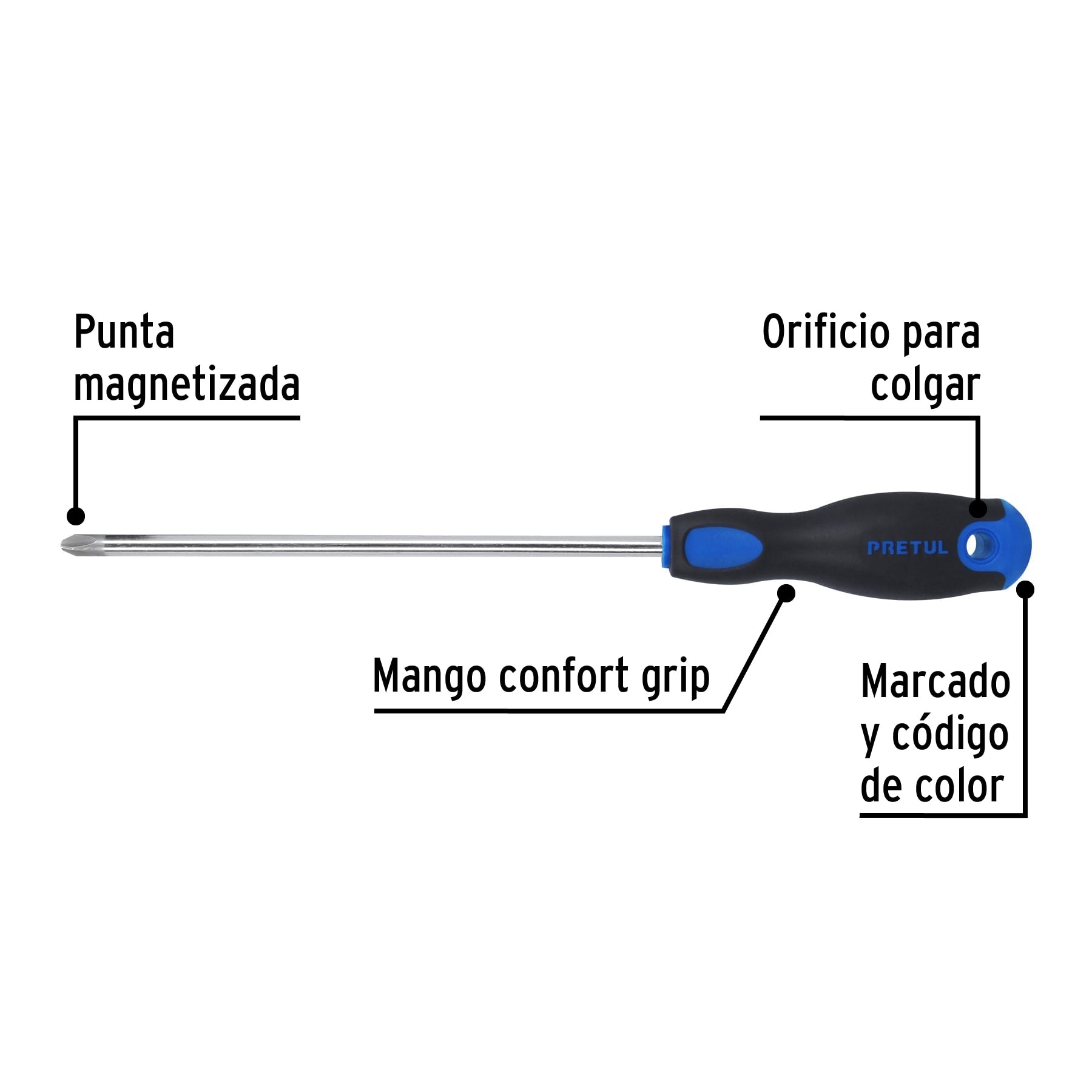 Desarmador de cruz 5/16" x 8" mango Comfort Grip, Pretul