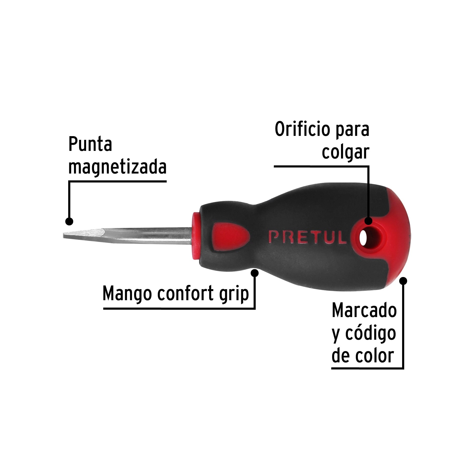 Desarmador plano 1/4" x 1-1/2"mango Comfort Grip, Pretul