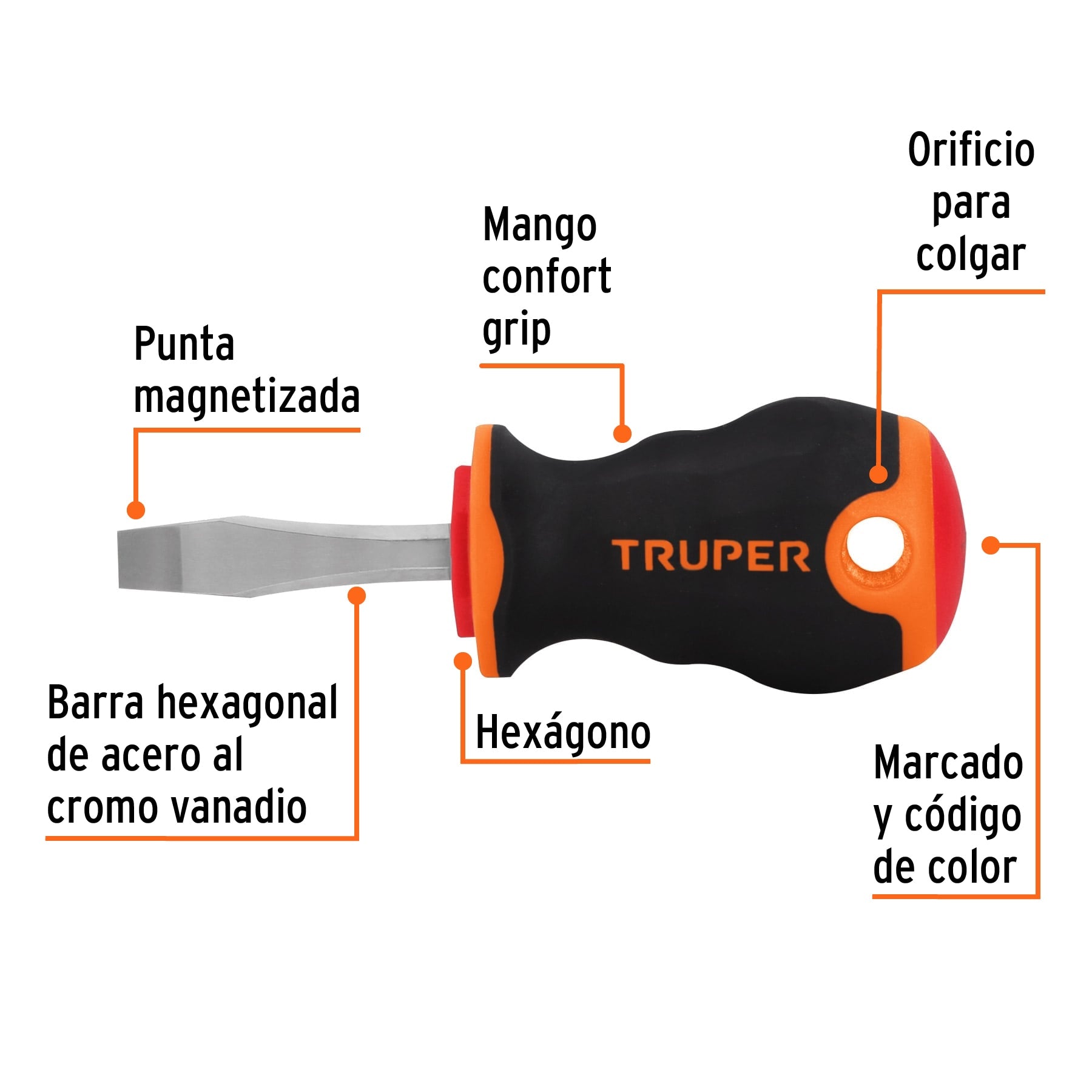 Desarmador plano 1/4" x 1-1/2" mango Comfort Grip, Truper