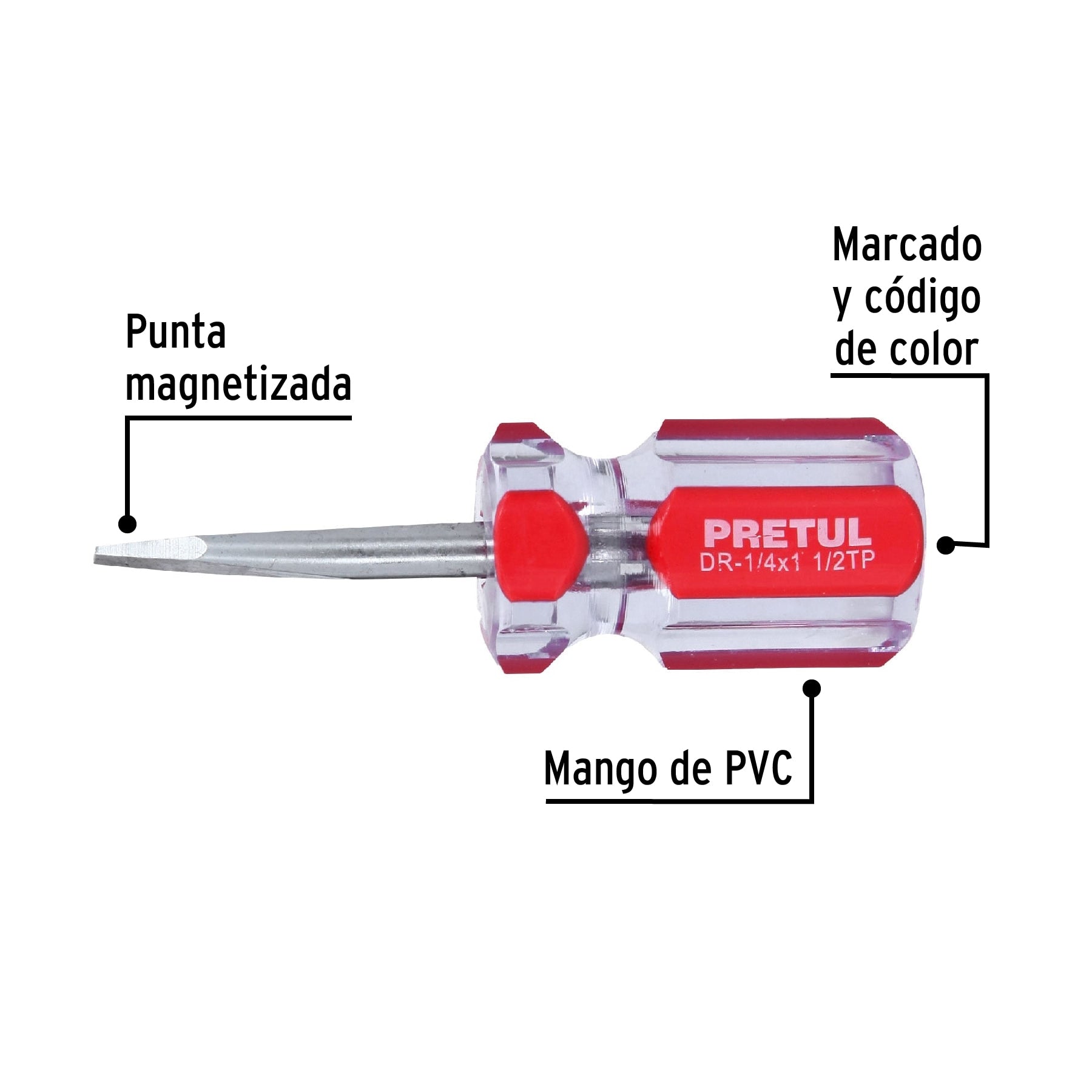 Desarmador plano 1/4 x 1-1/2" mango de PVC, Pretul
