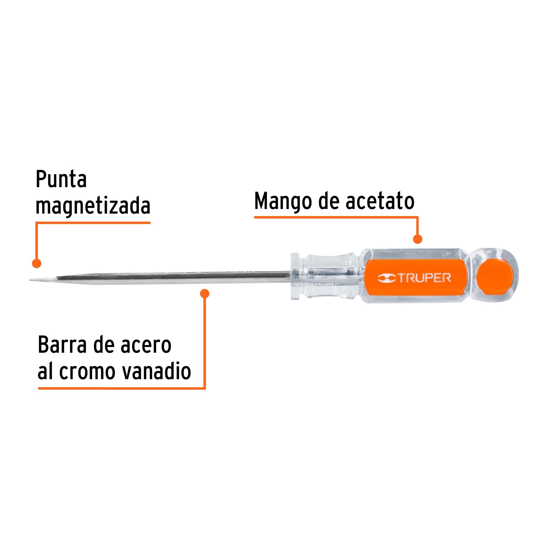 Desarmador plano 1/4" x 4" mango de acetato, Truper