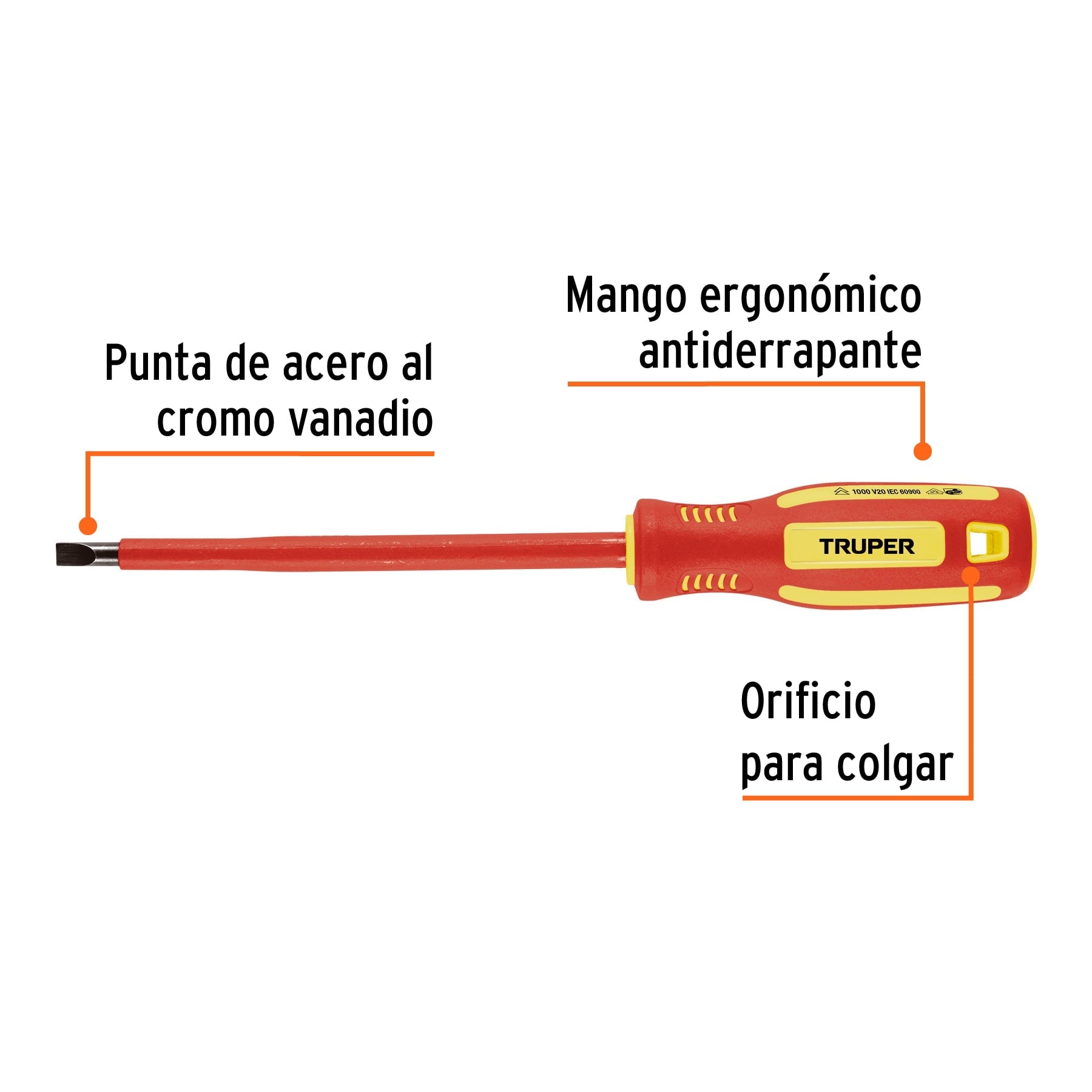 Desarmador dieléctrico plano 1/4" x 6", Truper