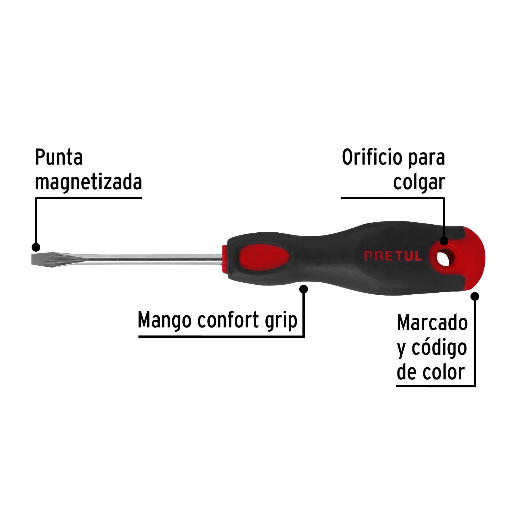 Desarmador plano 3/16 x 3" mango Comfort Grip, Pretul