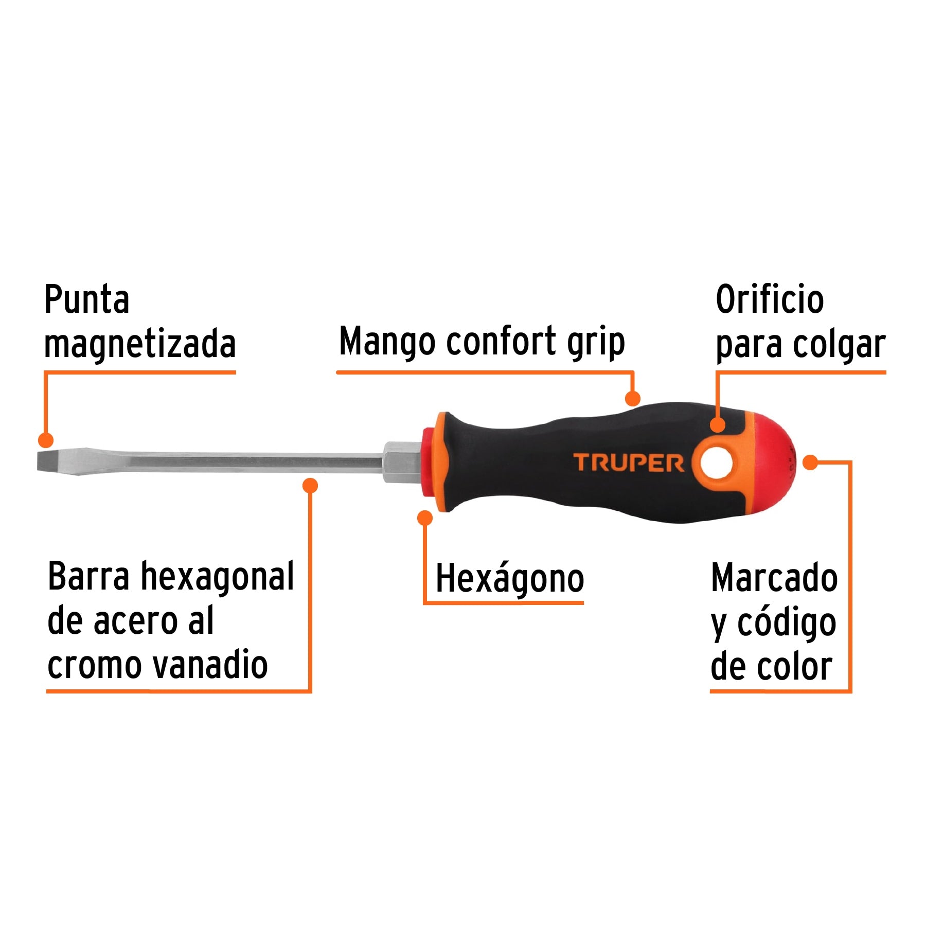 Desarmador plano 3/16" x 4" mango Comfort Grip, Truper