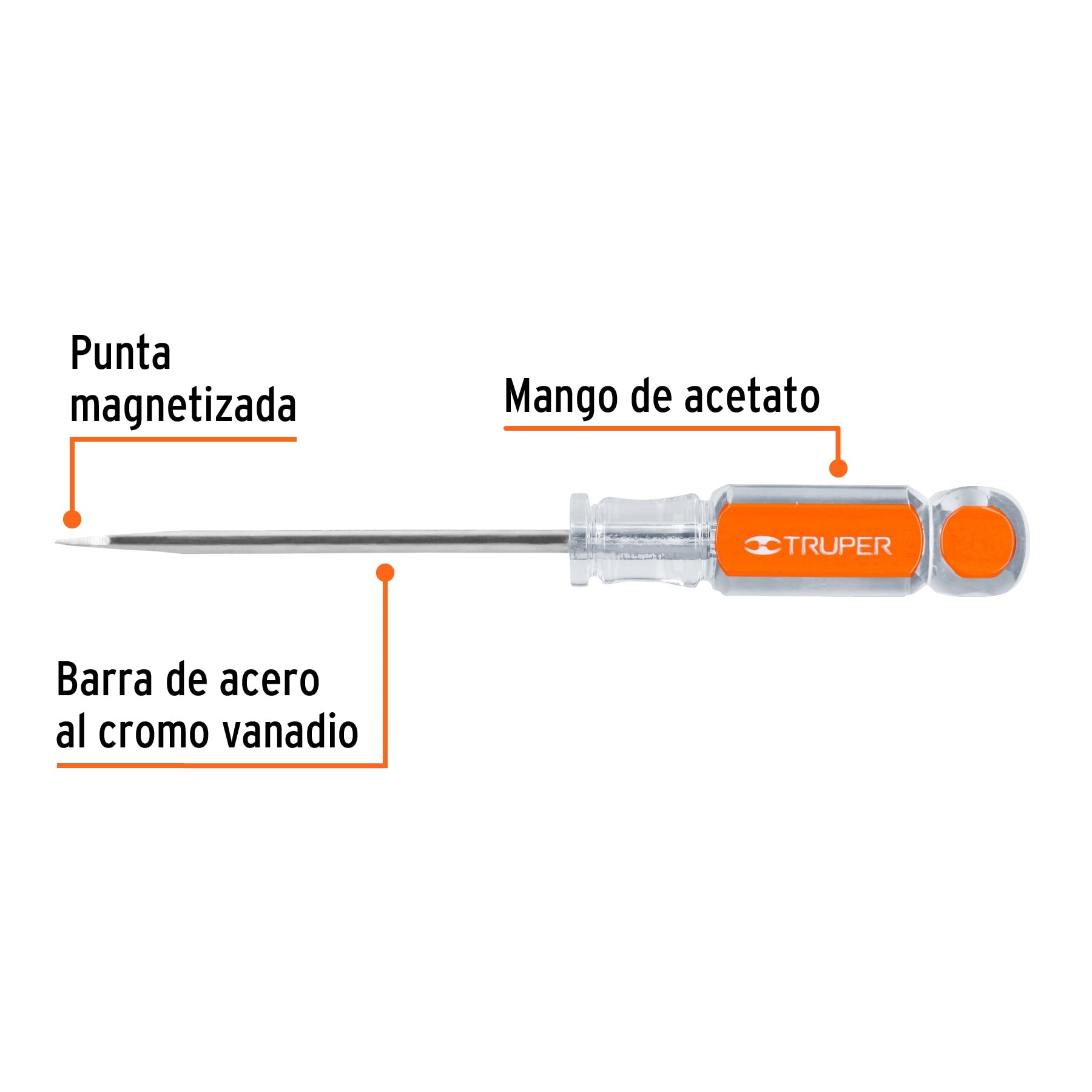 Desarmador plano 3/16" x 4" mango de acetato, Truper