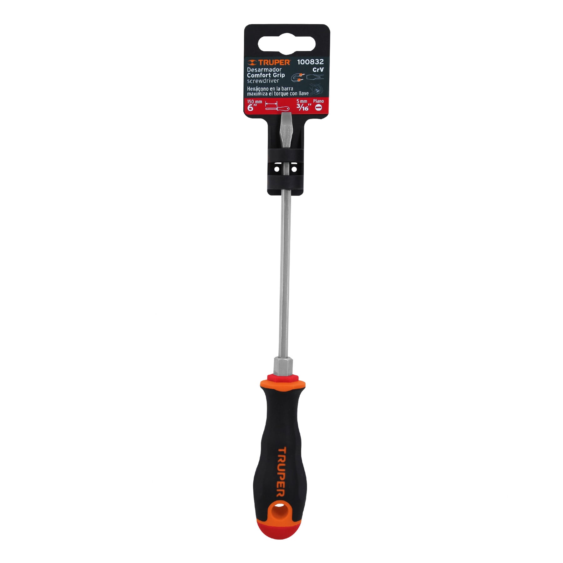 Desarmador plano 3/16" x 6" mango Comfort Grip, Truper