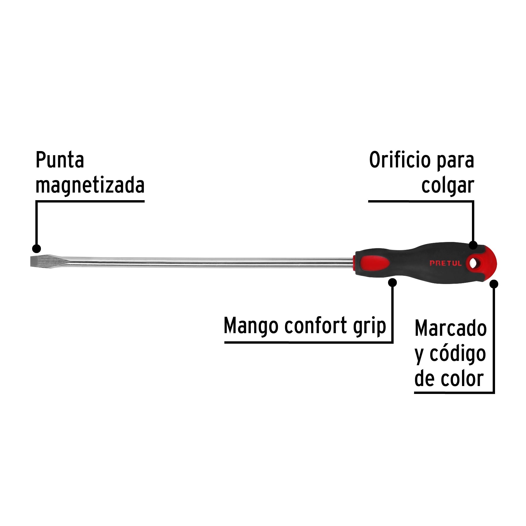 Desarmador plano 3/8" x 12" mango Comfort Grip, Pretul