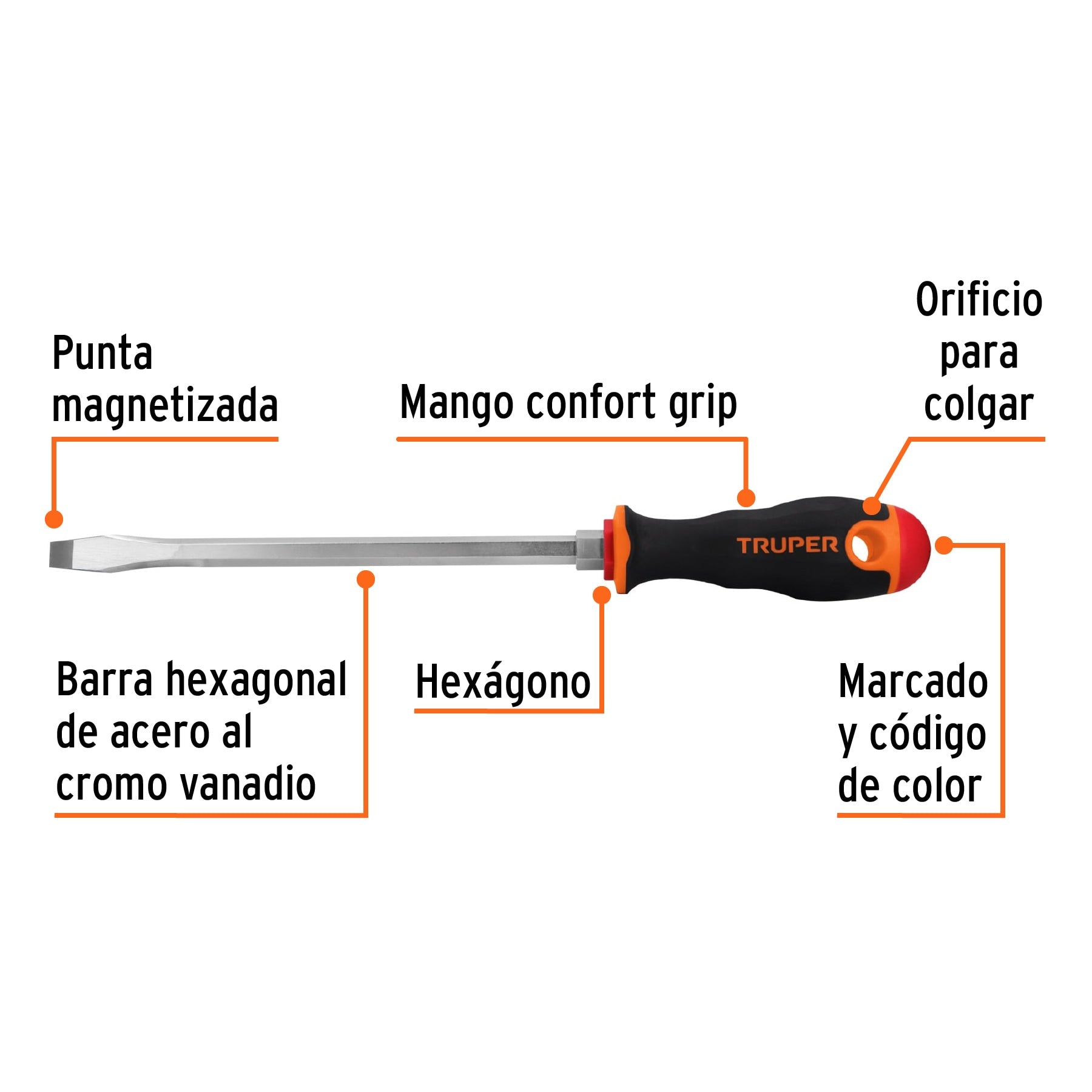 Desarmador plano 3/8" x 8" mango Comfort Grip, Truper